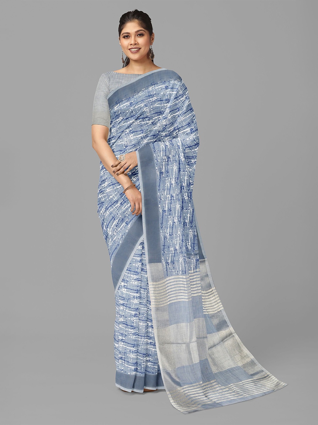 

The Chennai Silks Abstract Printed Zari Bhagalpuri Saree, Blue