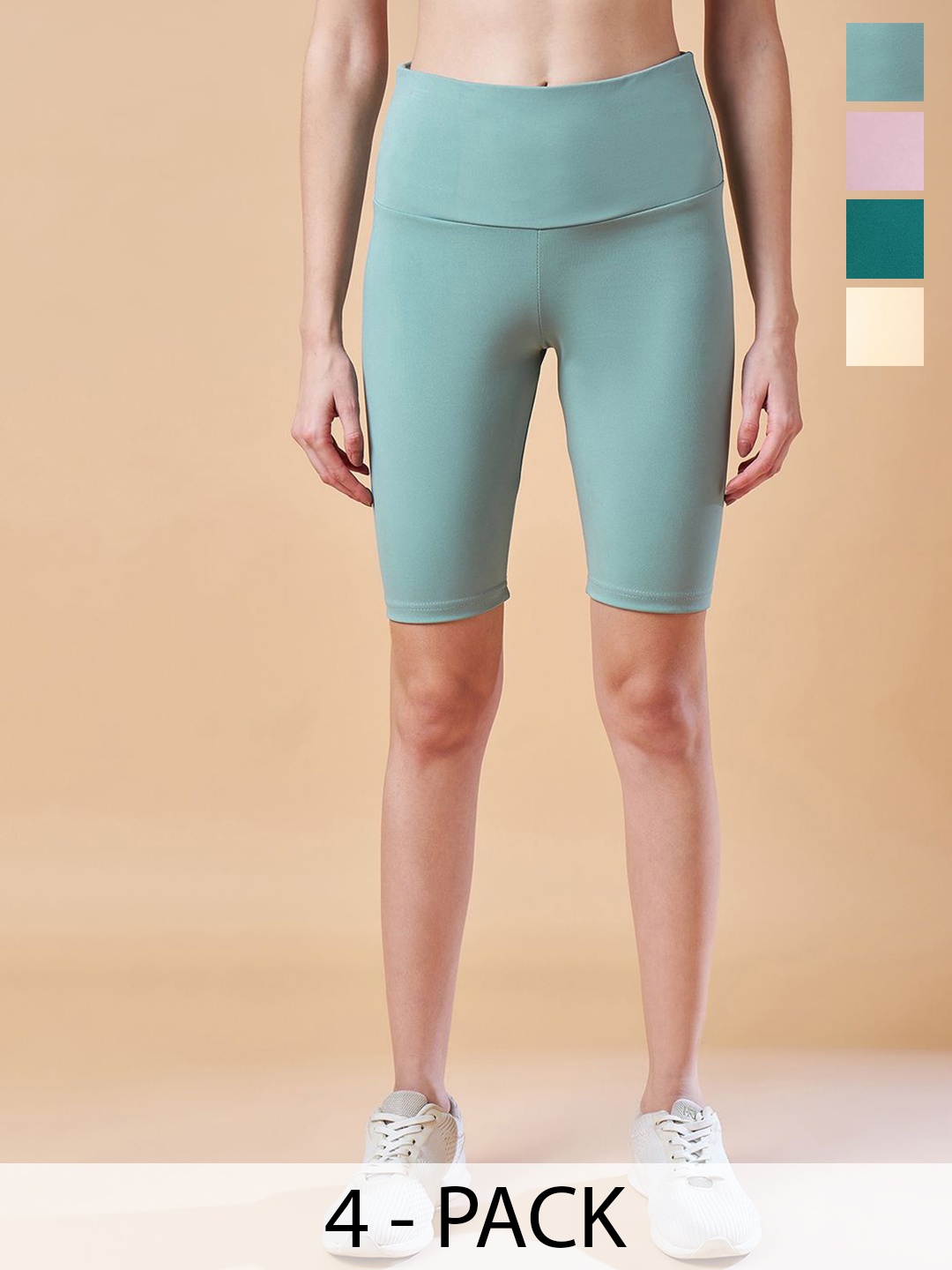 

COLOR CAPITAL Women Pack Of 4 High-Waisted Gym Tights, Cream