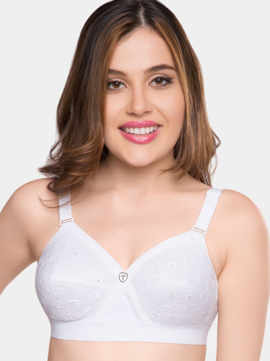 

Trylo Krutika Chikan Pure Cotton Non-Padded Non-Wired Full Coverage Bra, White