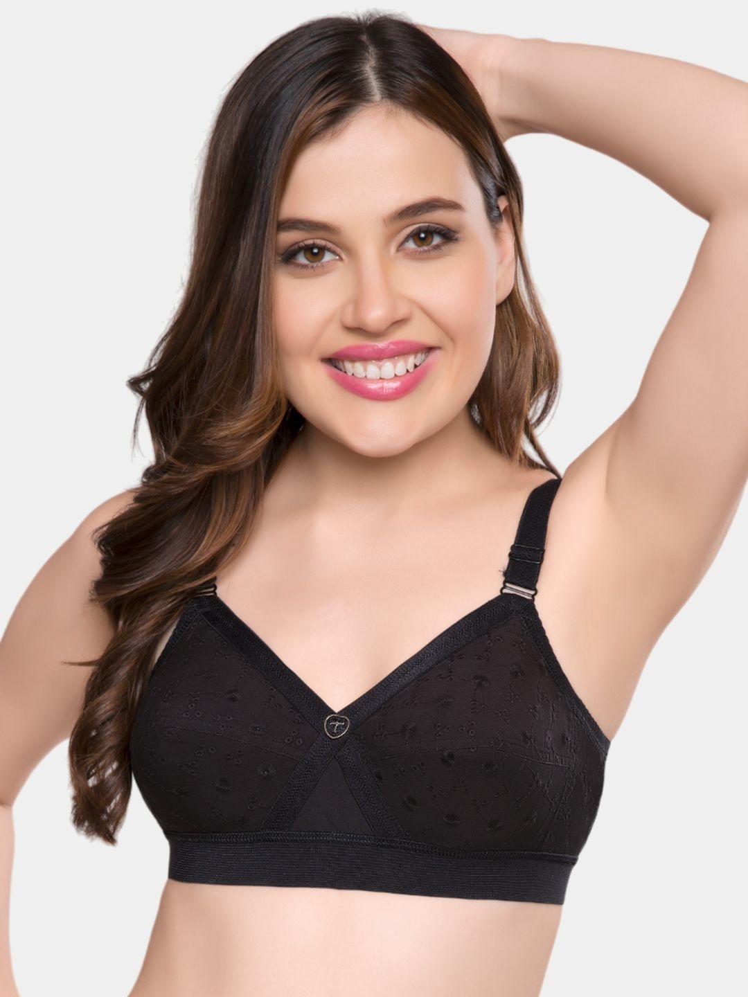 

Trylo Krutika Chikan Pure Cotton Non-Padded Non-Wired Full Coverage Bra, Black