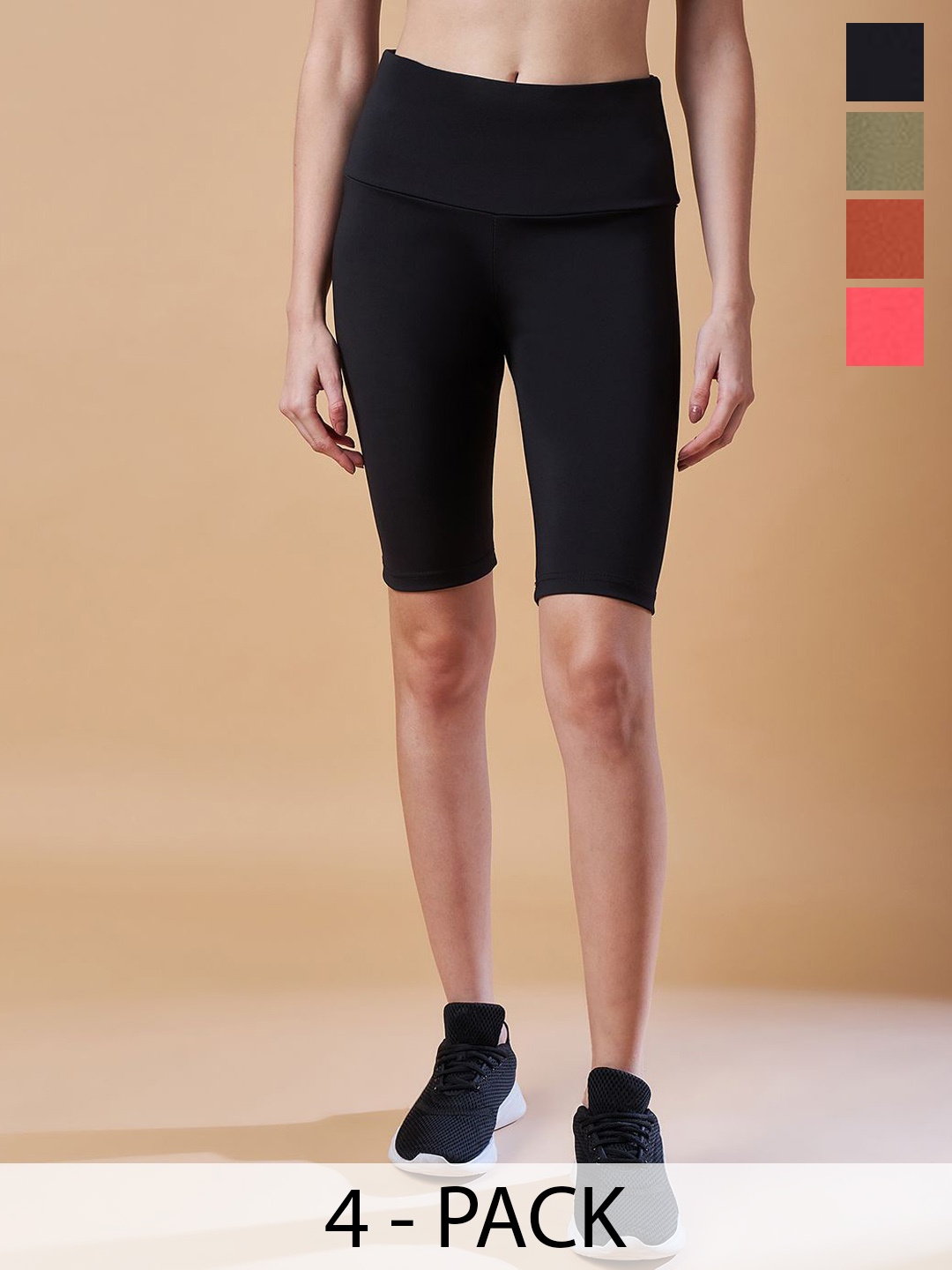 

COLOR CAPITAL Pack Of 4 High Rise Above Knee Gym Tights, Rust