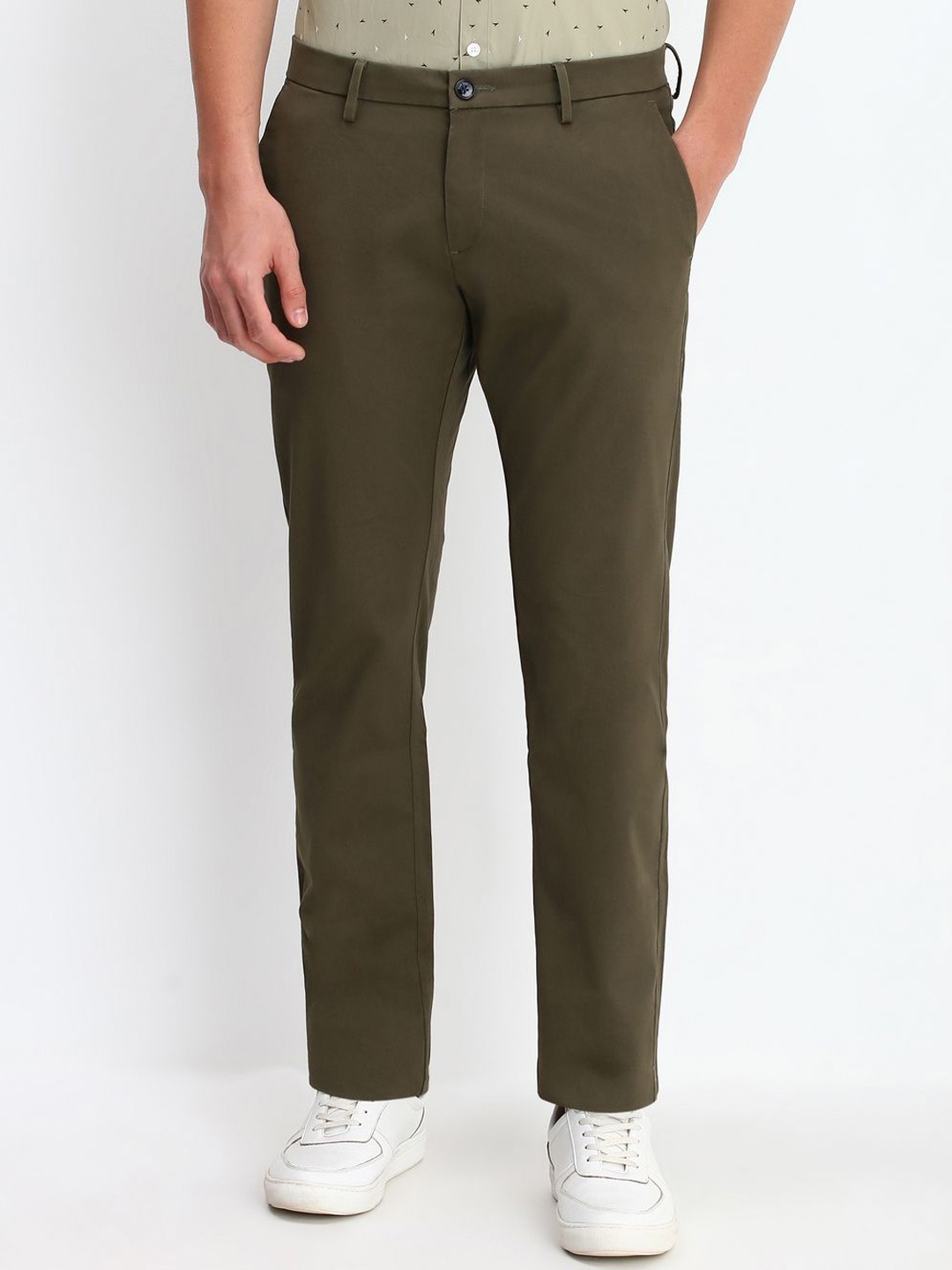 

Allen Solly Men Solid Slim Fit Trousers, Olive