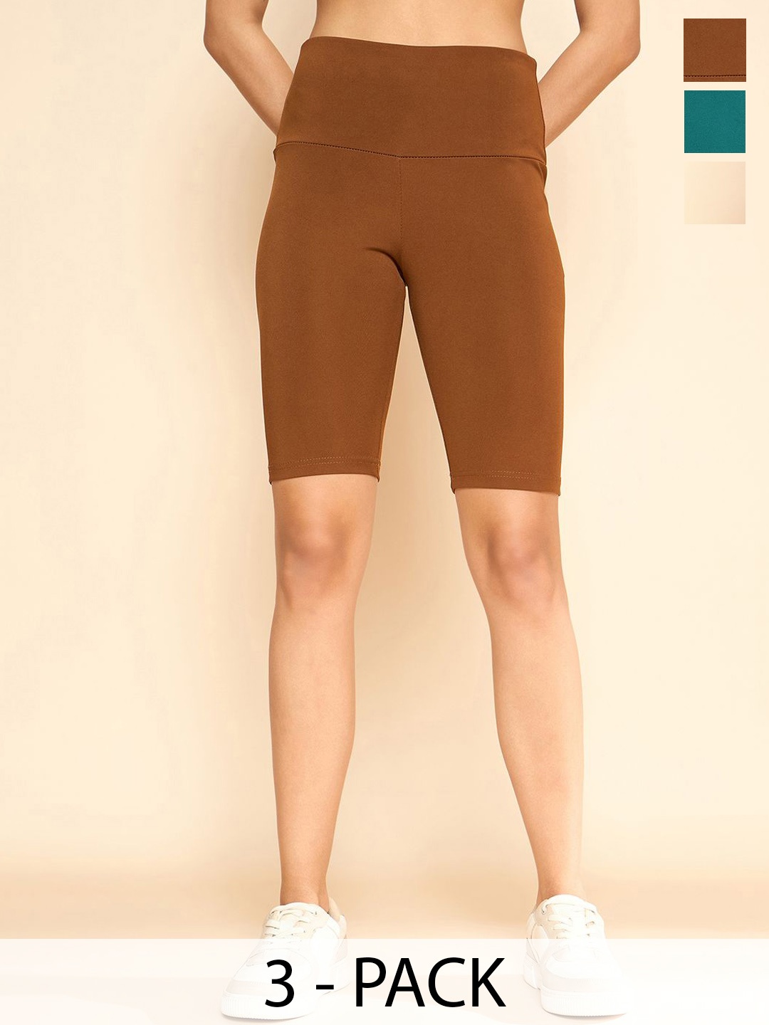 

COLOR CAPITAL Women Pack Of 3 High-Waisted Gym Tights, Brown
