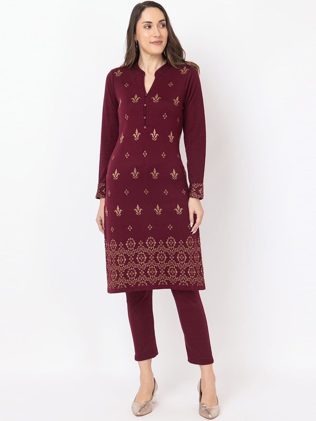 

KEIKO Ethnic Motifs Printed Straight Kurta, Maroon