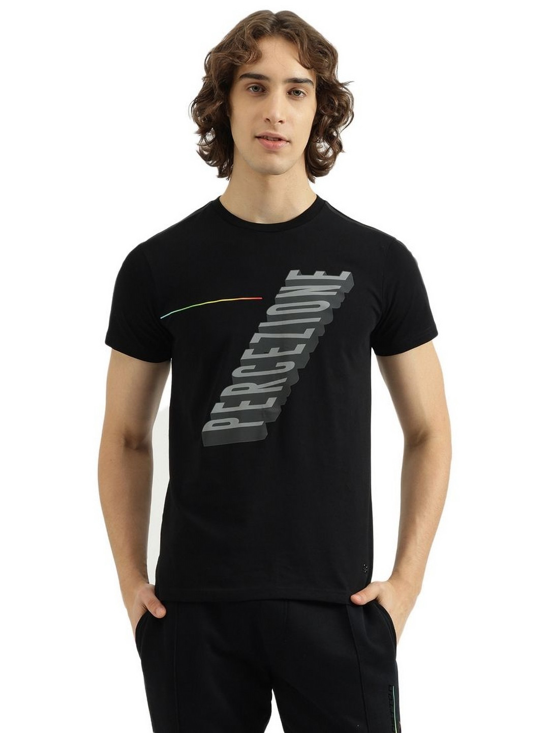 

United Colors of Benetton Men Typography Printed Round Neck Pure Cotton T-shirt, Black