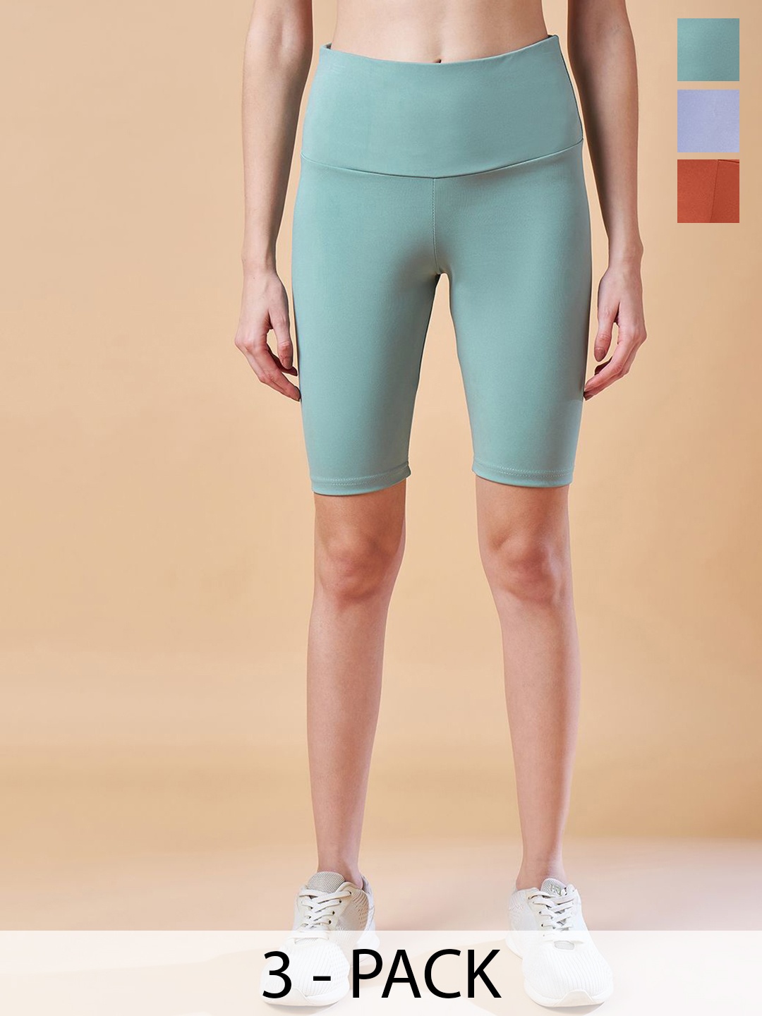 

COLOR CAPITAL Women Pack Of 3 Above Knee Gym Tights, Sea green