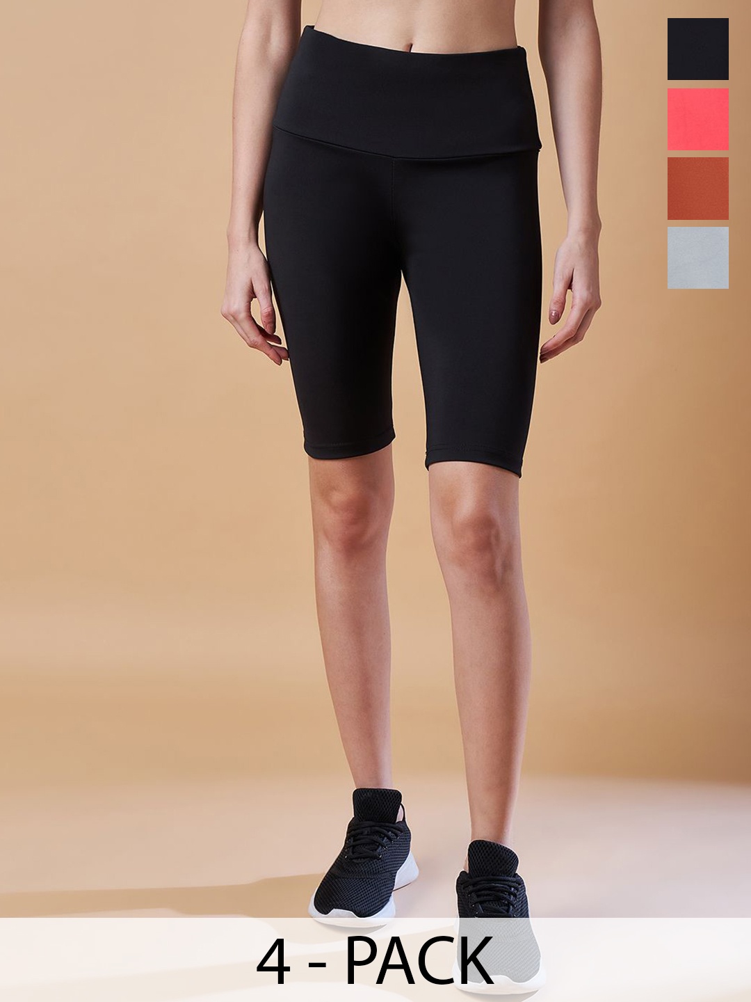 

COLOR CAPITAL Women Solid Pack Of 4 Antimicrobial Tights, Black
