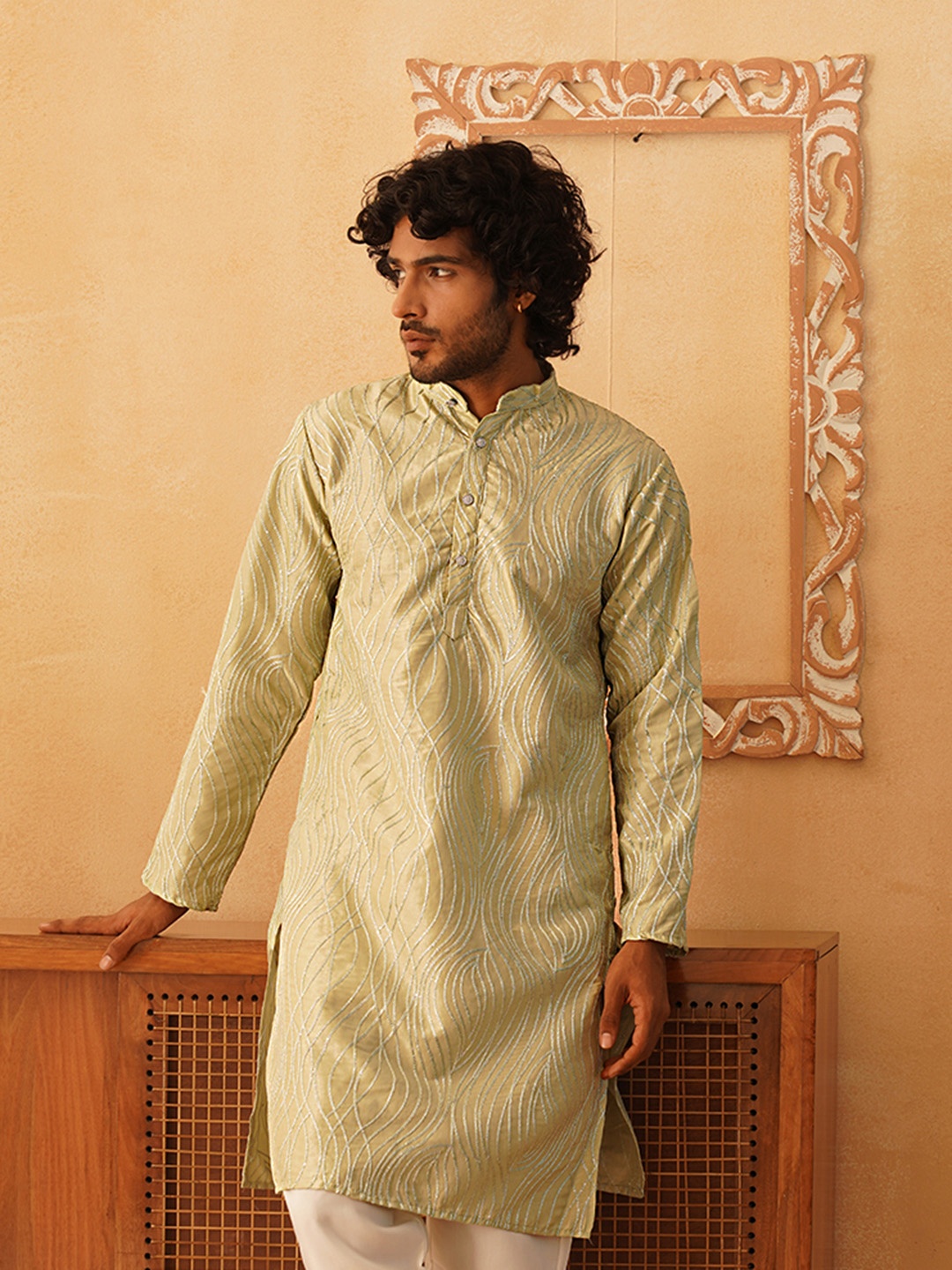 

Jompers Leheriya Embroidered Chikankari Cotton Straight Kurta, Green