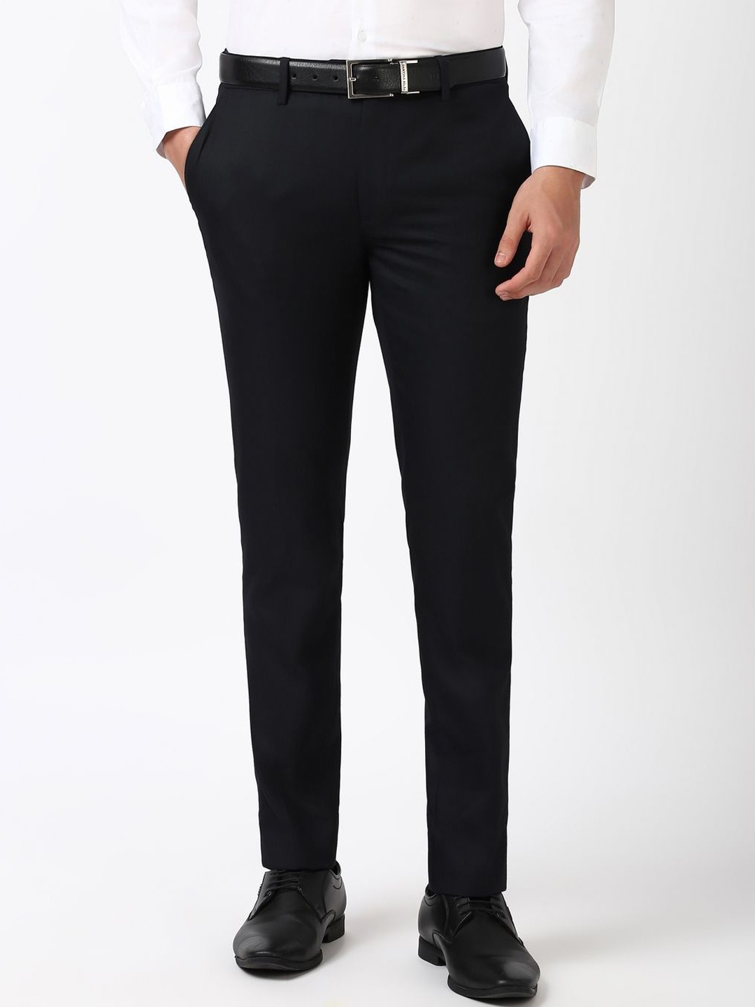 

Peter England Men Slim Fit Formal Trousers, Black