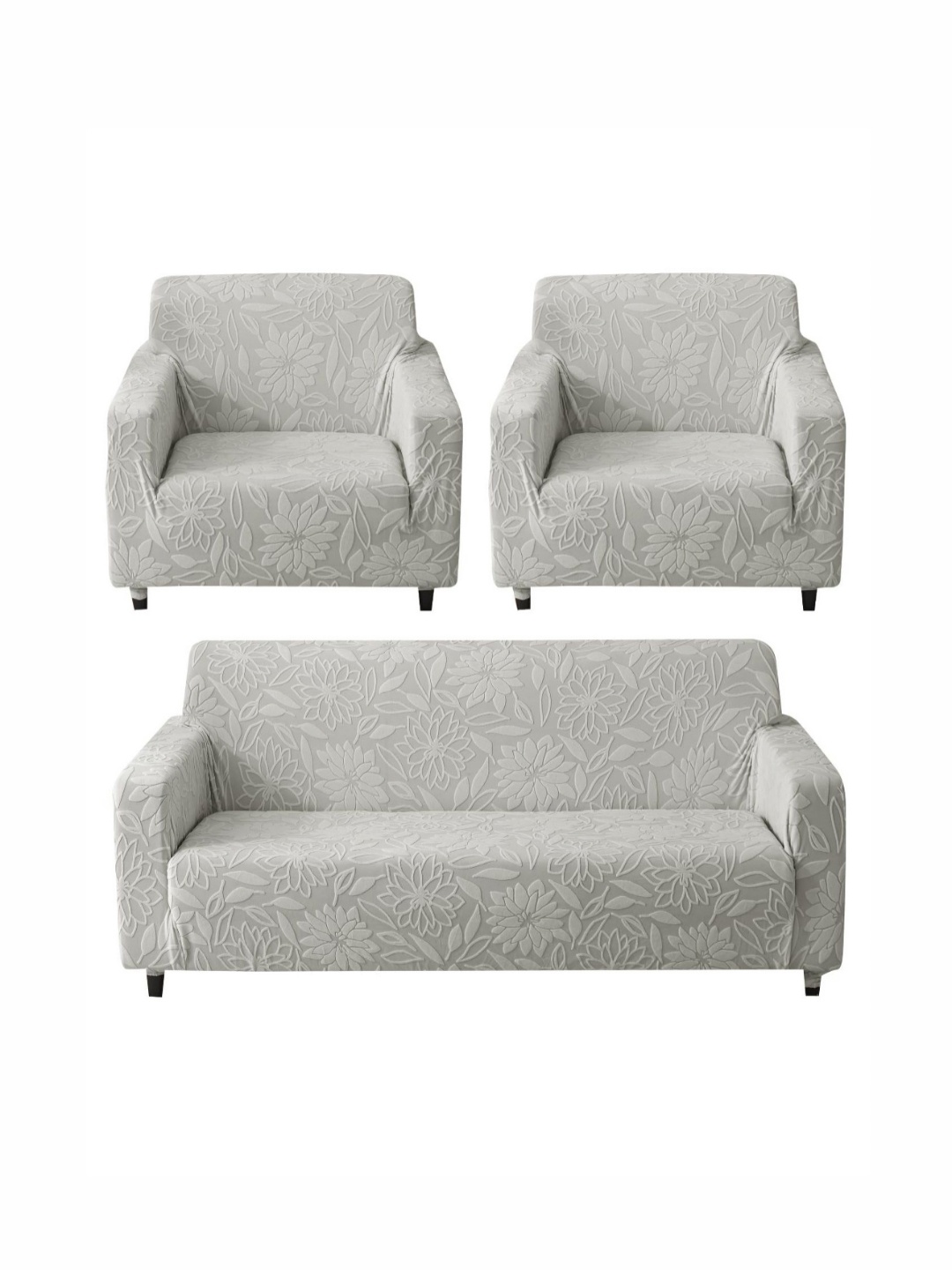 

HOUSE OF QUIRK Grey 3 Piece Self Design Jacquard Sofa Covers