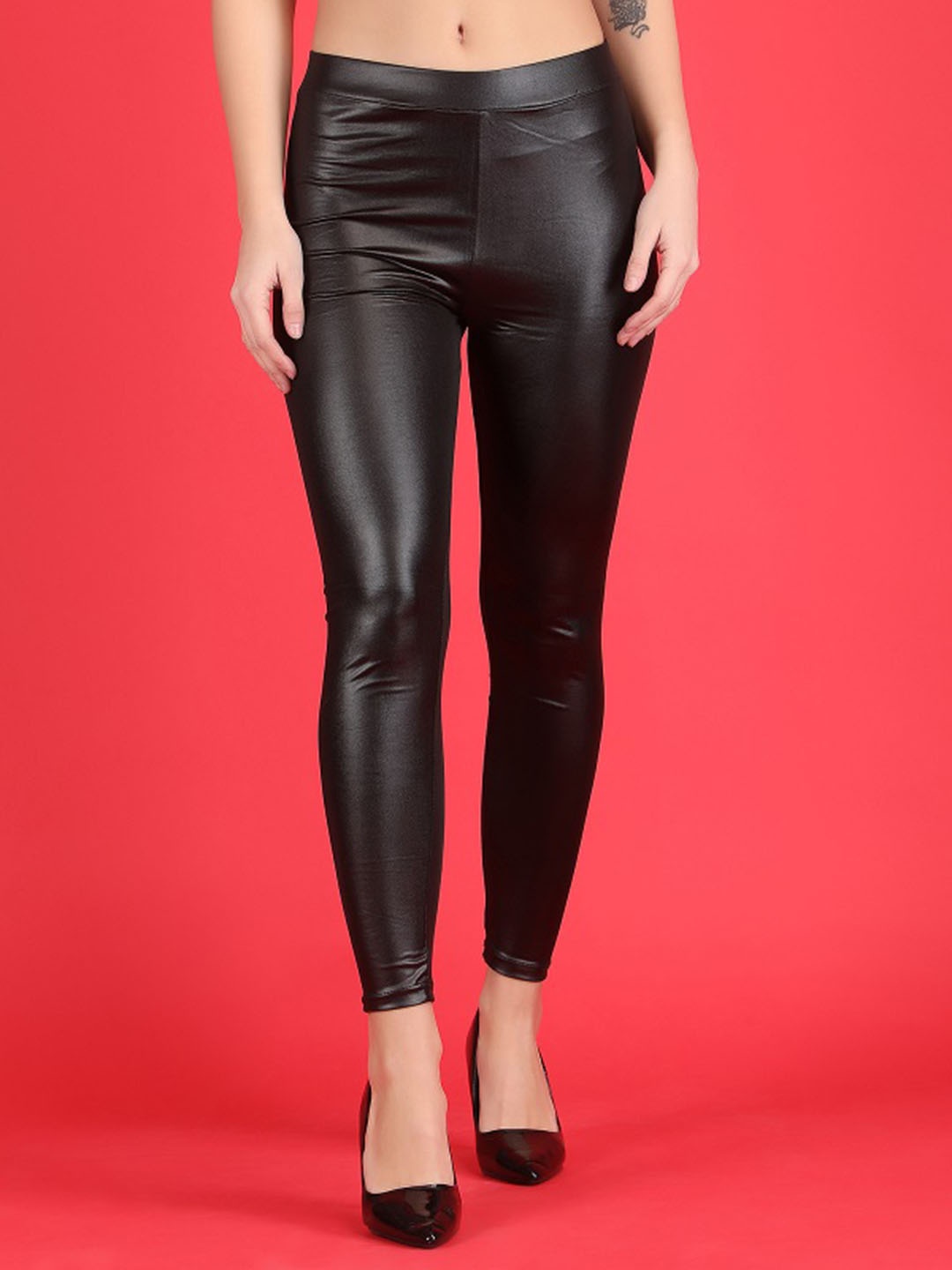 

DUNBERRY LONDON Women Original Skinny Fit Mid-Rise Faux Leather Trousers, Black