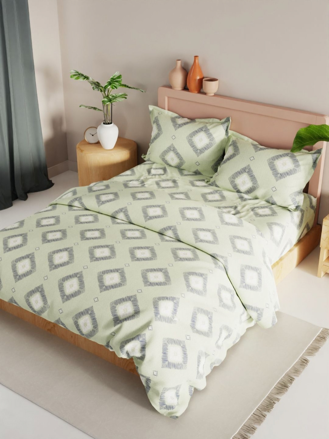 

KOPA Green & Grey 4 Pieces Floral Printed Microfiber Double Queen Regular Bedding Set