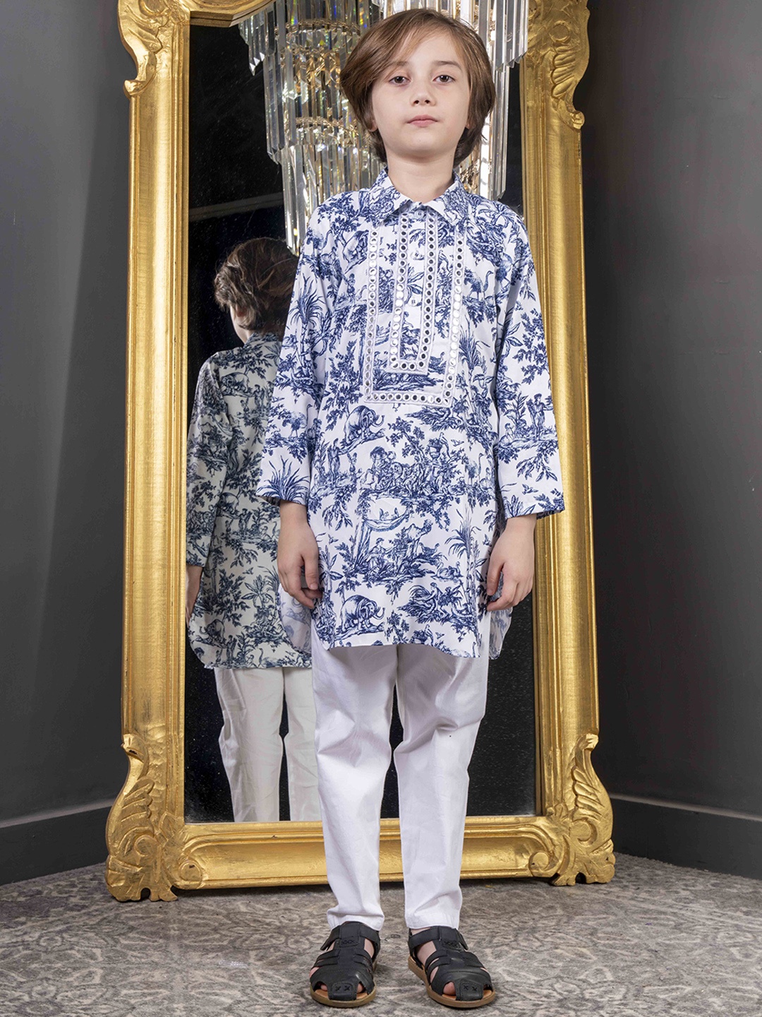 

HOITY MOPPET Boys Ethnic Motifs Printed Kurta With Pyjamas, Blue