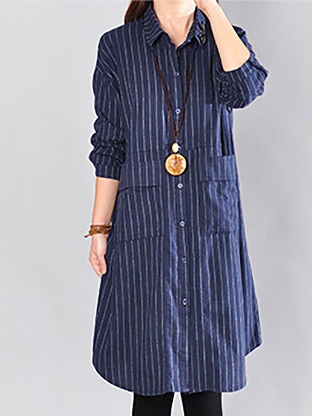 

StyleCast x Revolte Striped Knee Length Shirt Dress, Navy blue