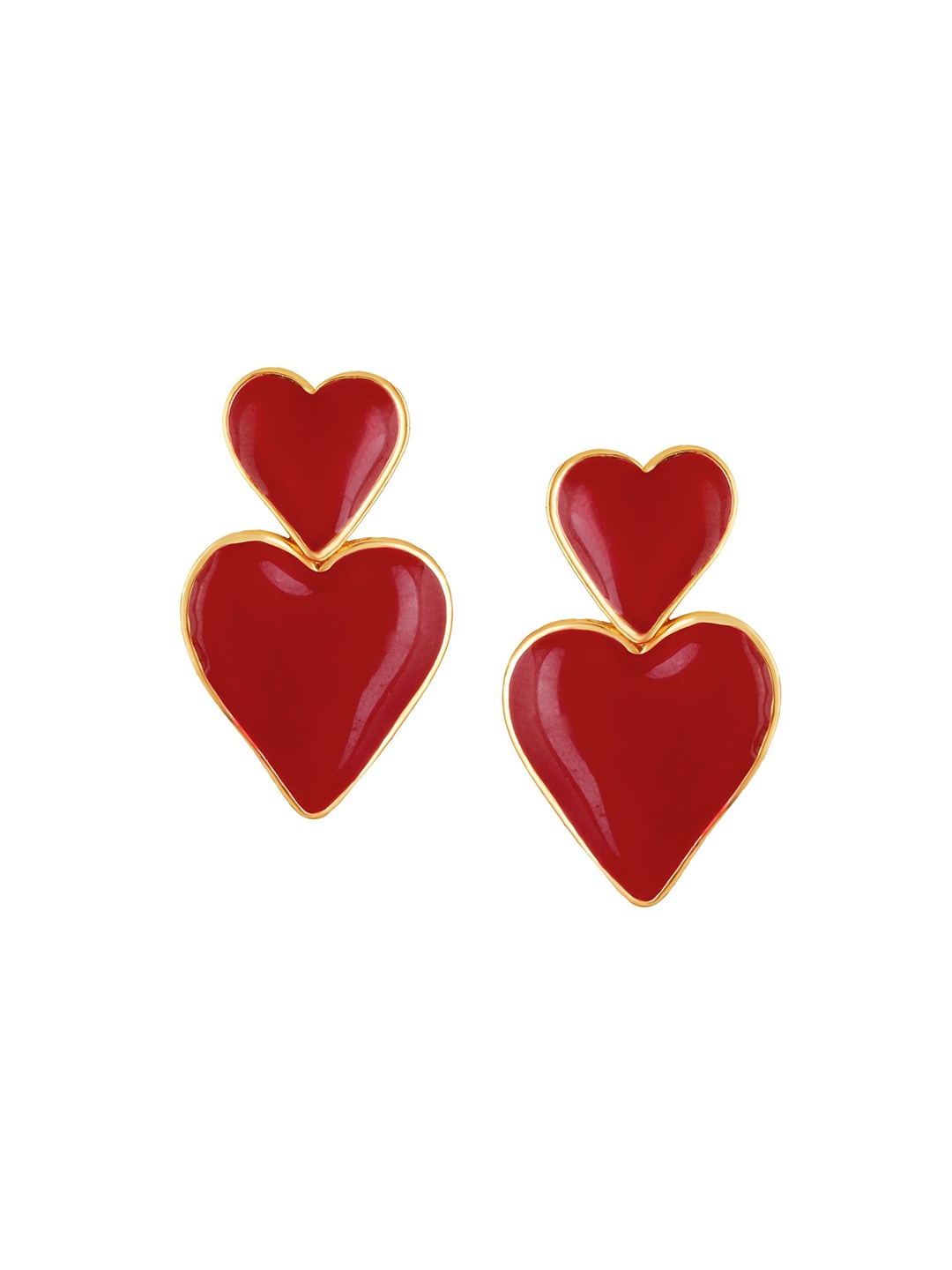 

Mahi Gold Plated Heart Shaped Drop Earrings, Red