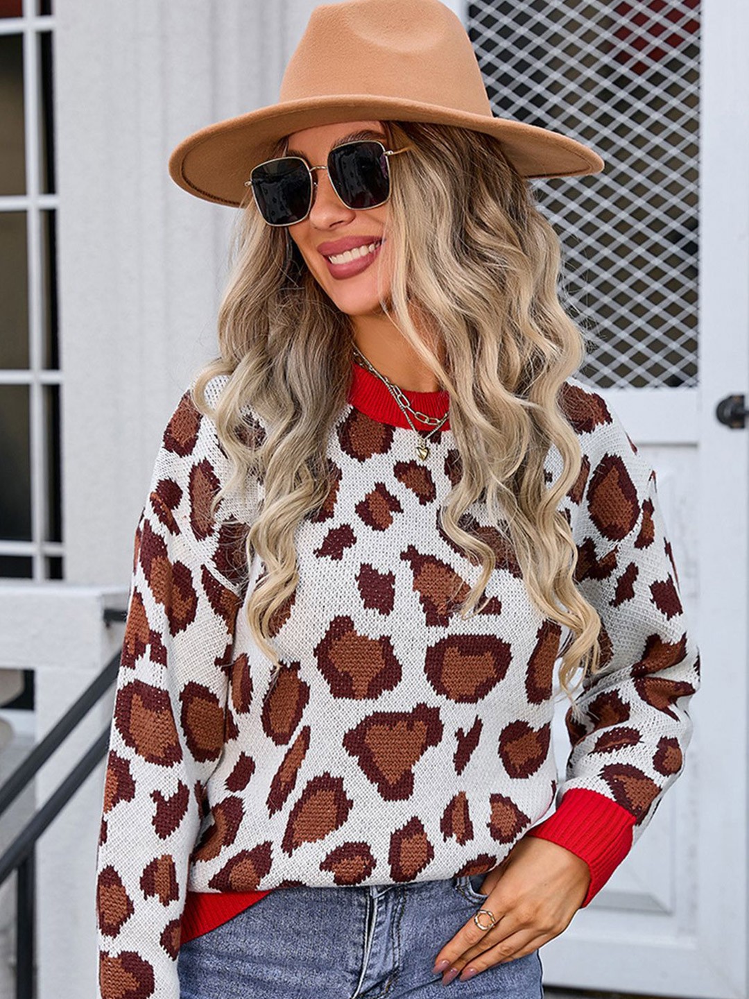

LULU & SKY Women Abstract Self Design Round Neck Pullover Sweater, Beige