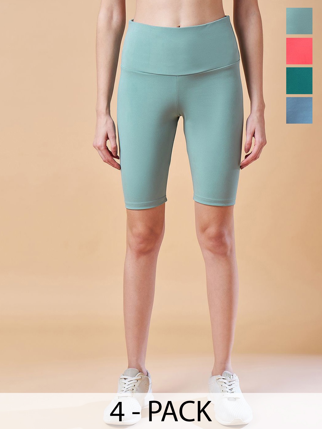 

COLOR CAPITAL Pack Of 4 Women High-Rise Knee-Length Tights, Green