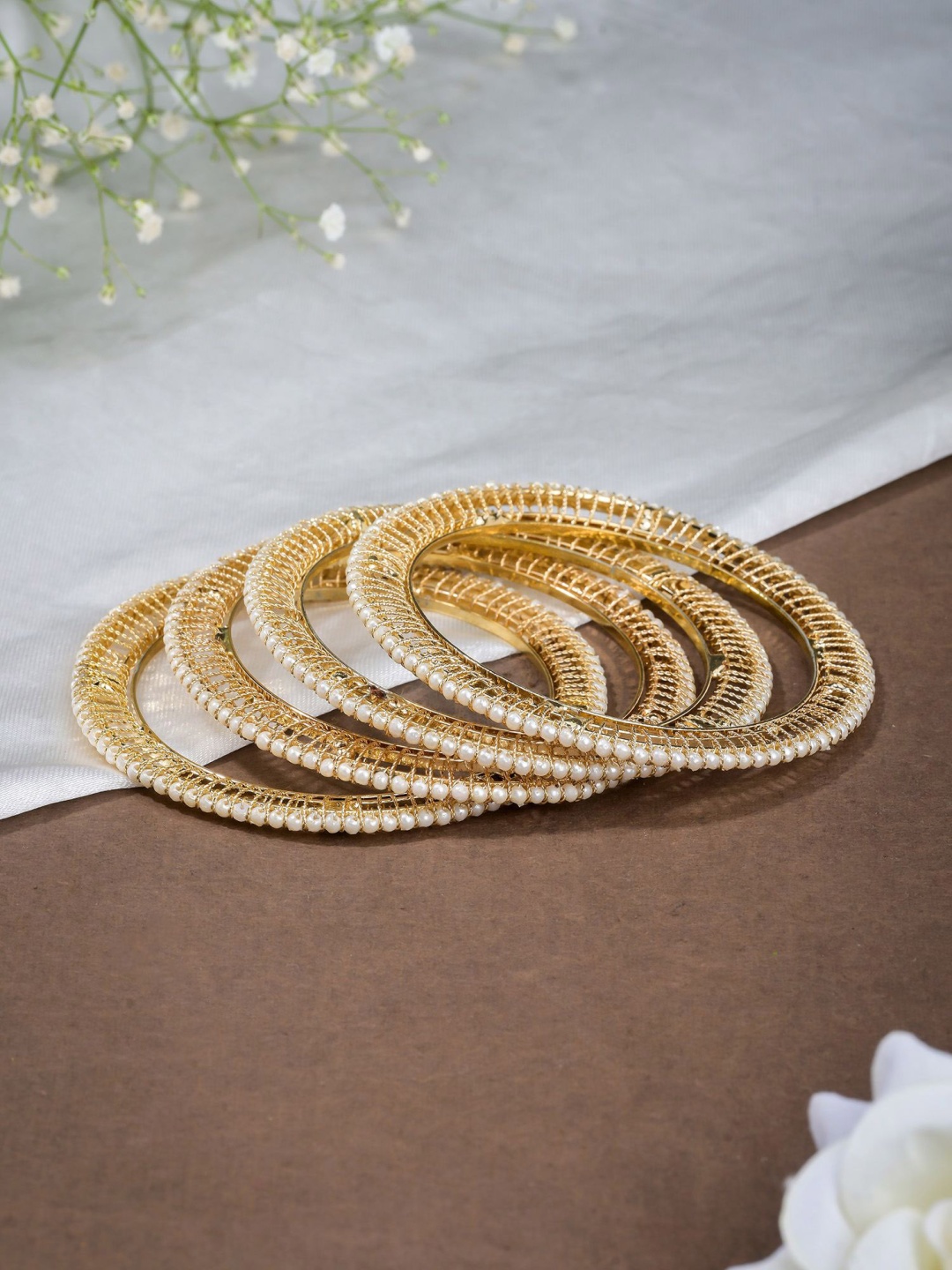 

Designbox Set Of 6 Beaded Bangles, Gold