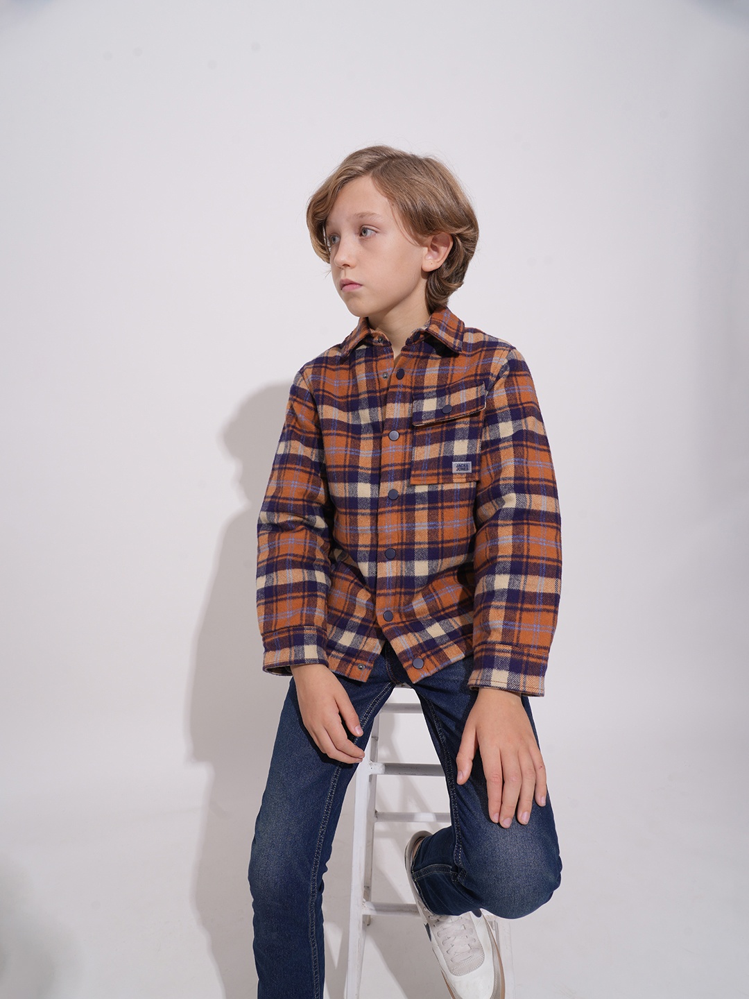 

Jack & Jones Junior Boys Spread Collar Checked Cotton Casual Tailored Jacket, Orange
