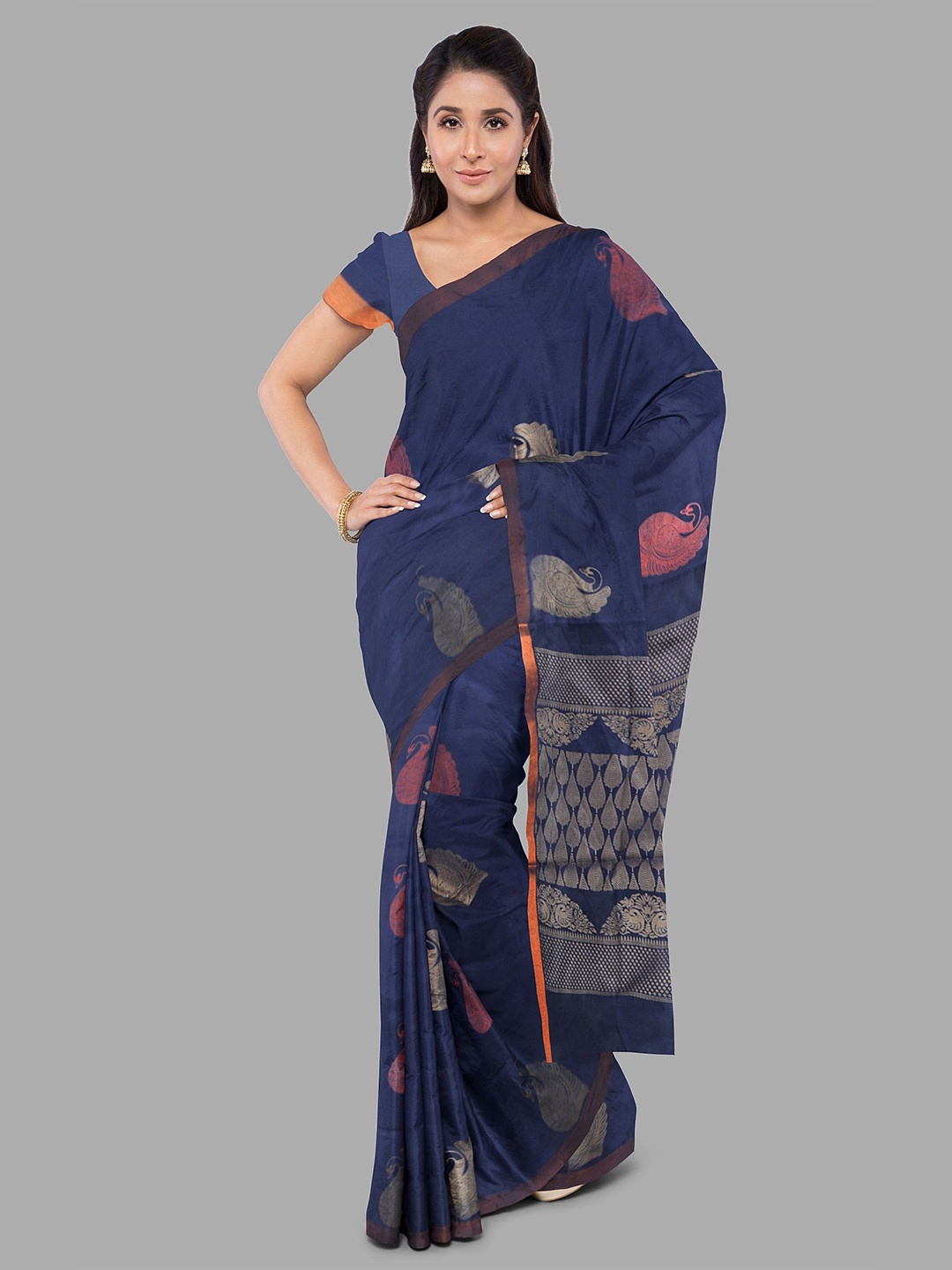 

The Chennai Silks Woven Design Zari Kovai Saree, Navy blue