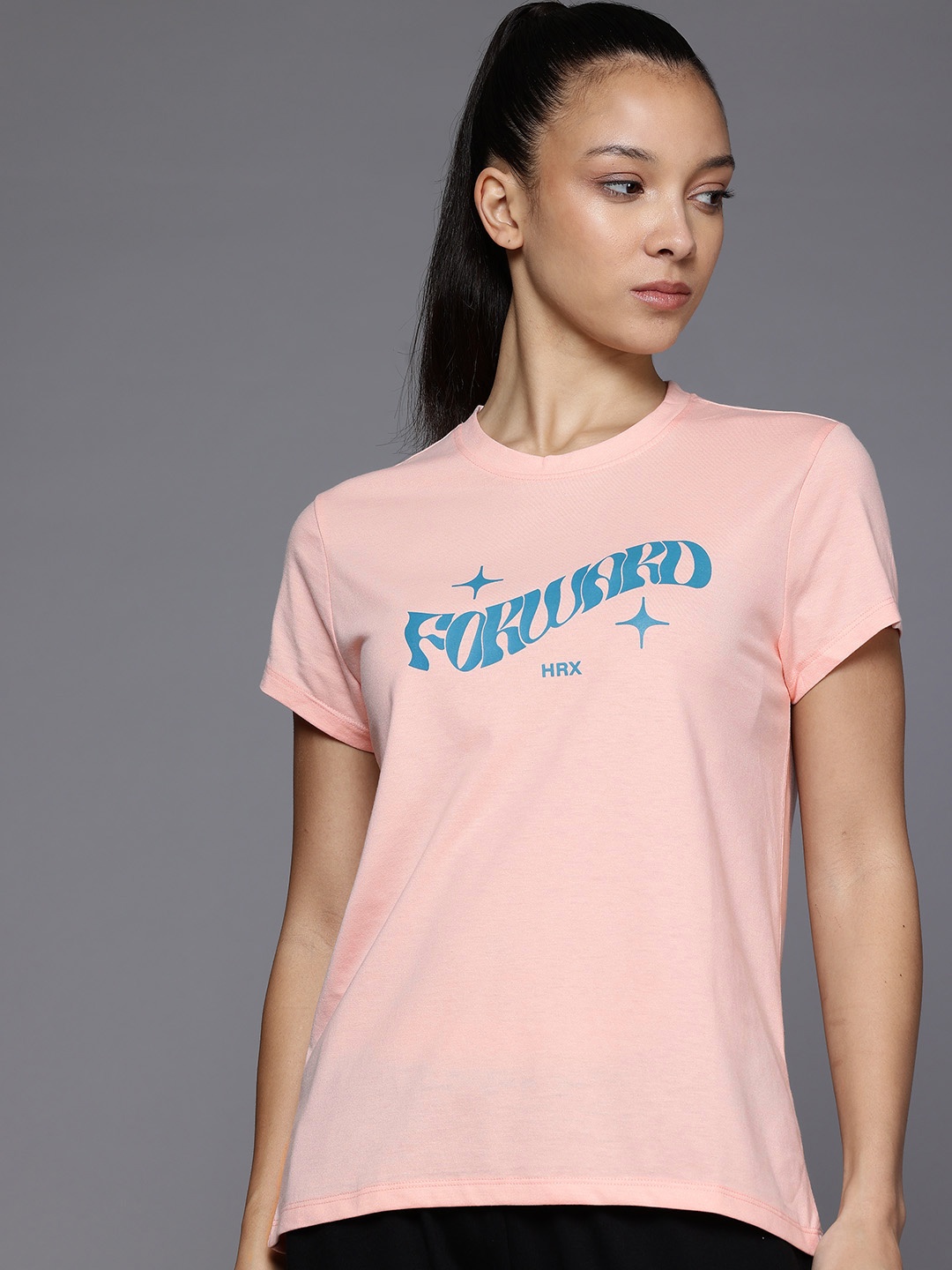 

HRX by Hrithik Roshan Typography Printed T-shirt, Peach