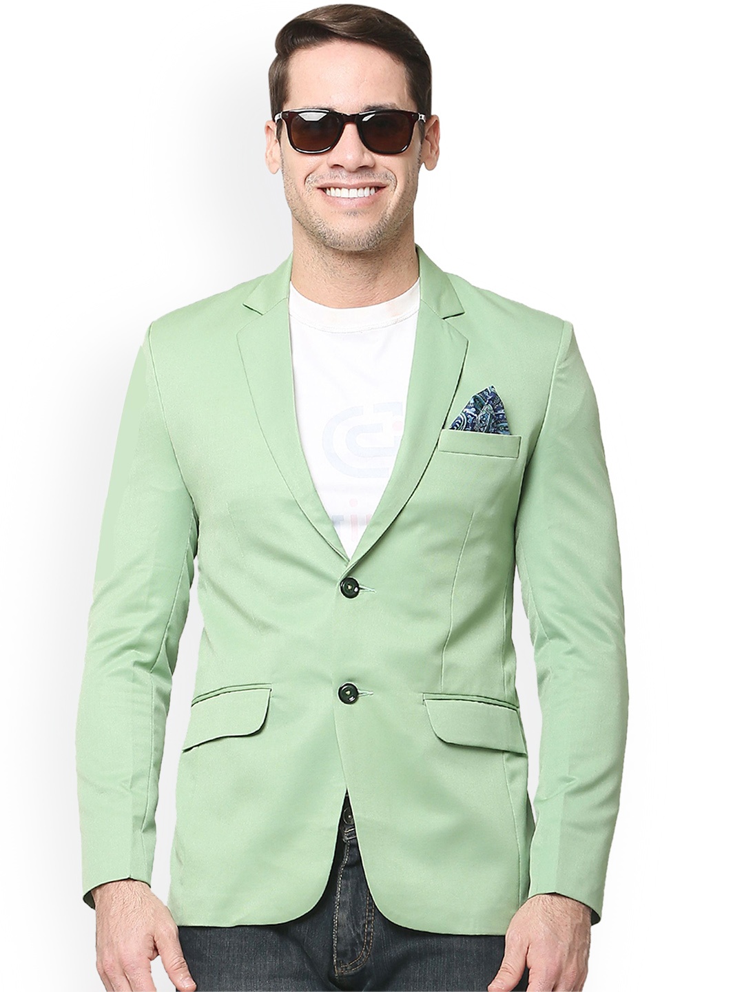 

REFULGENT Men Notched Lapel Collar Single Breasted Blazer, Green