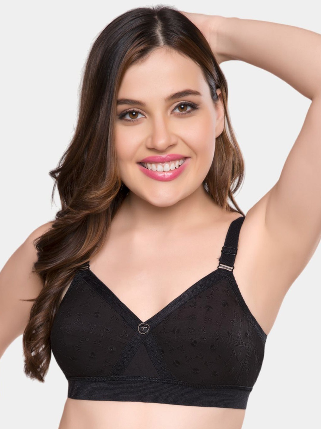 

Trylo Krutika Chikan Pure Cotton Non-Padded Non-Wired Full Coverage Bra, Black