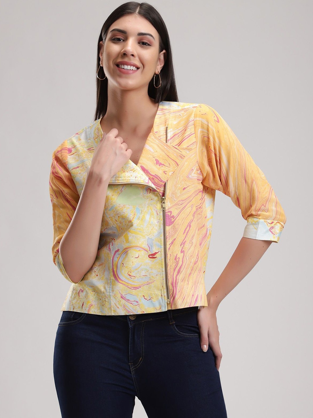 

BETRUE Women Floral Cotton Tailored Jacket, Peach