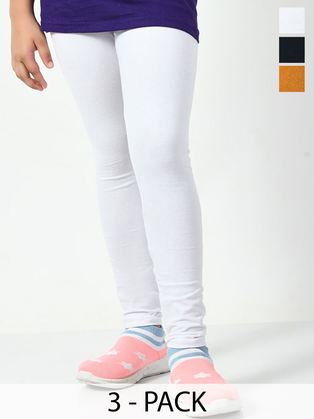 

KAYU Girls Pack Of 3 Ankle-Length Lenggings, White
