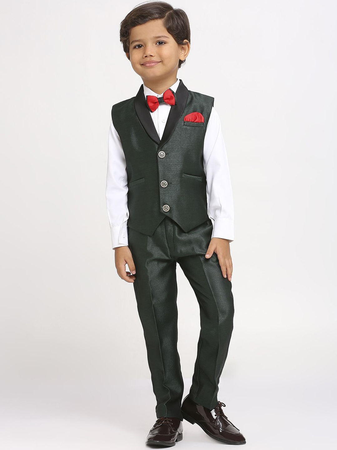 

YK Boys Solid Three Pieces Suit With Shirt, Green