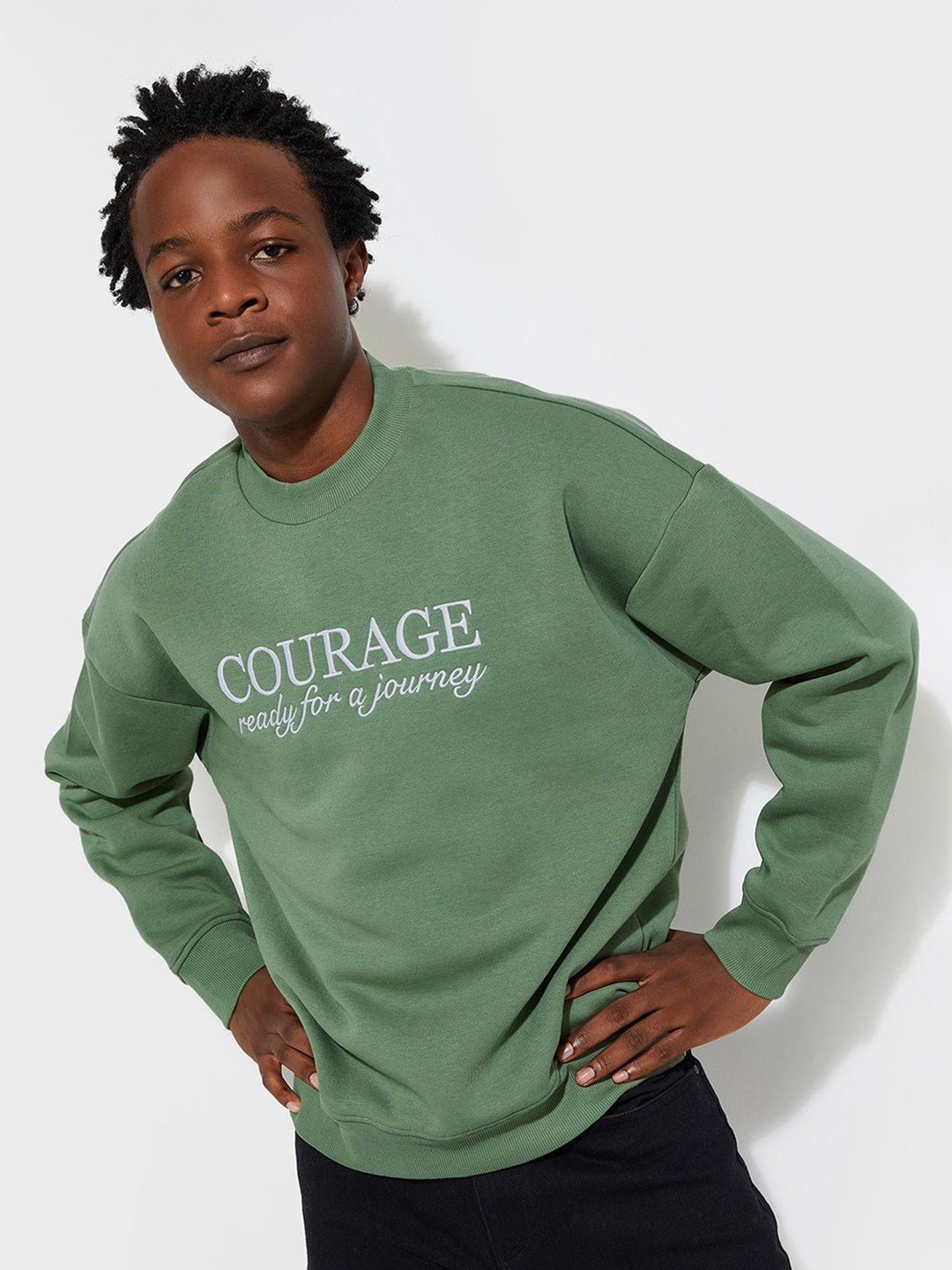 

max URB_N Men Oversized Back Printed Sweatshirt, Green