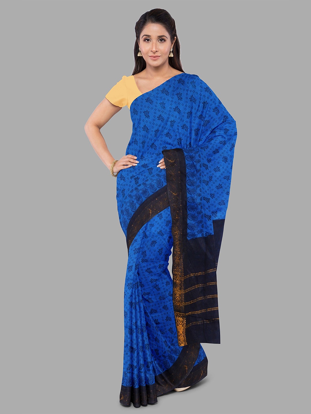 

The Chennai Silks Floral Zari Pure Cotton Sungudi Saree, Blue