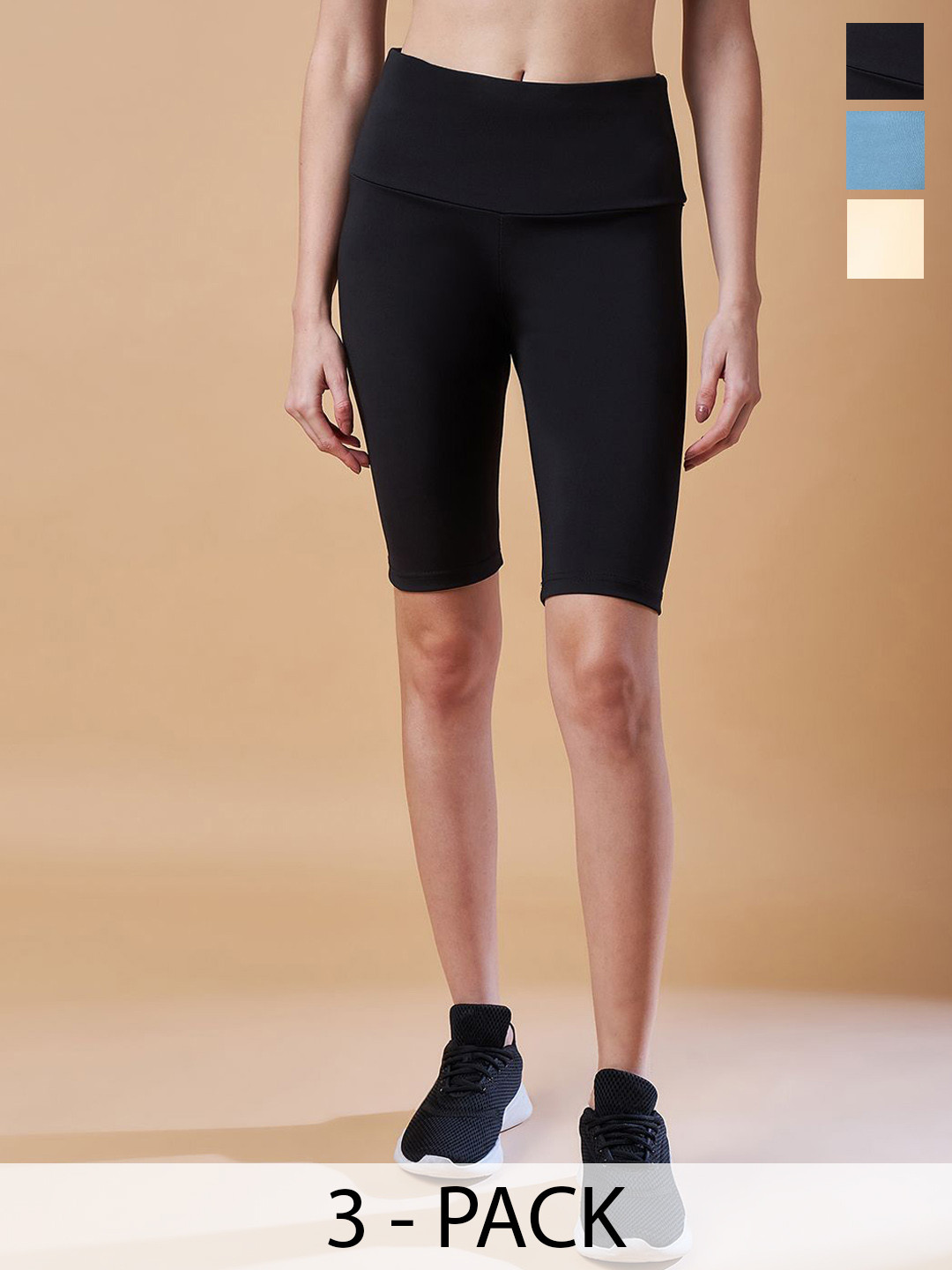 

COLOR CAPITAL Pack Of 3 Women Antimicrobial Above Knee Gym Tights, Black