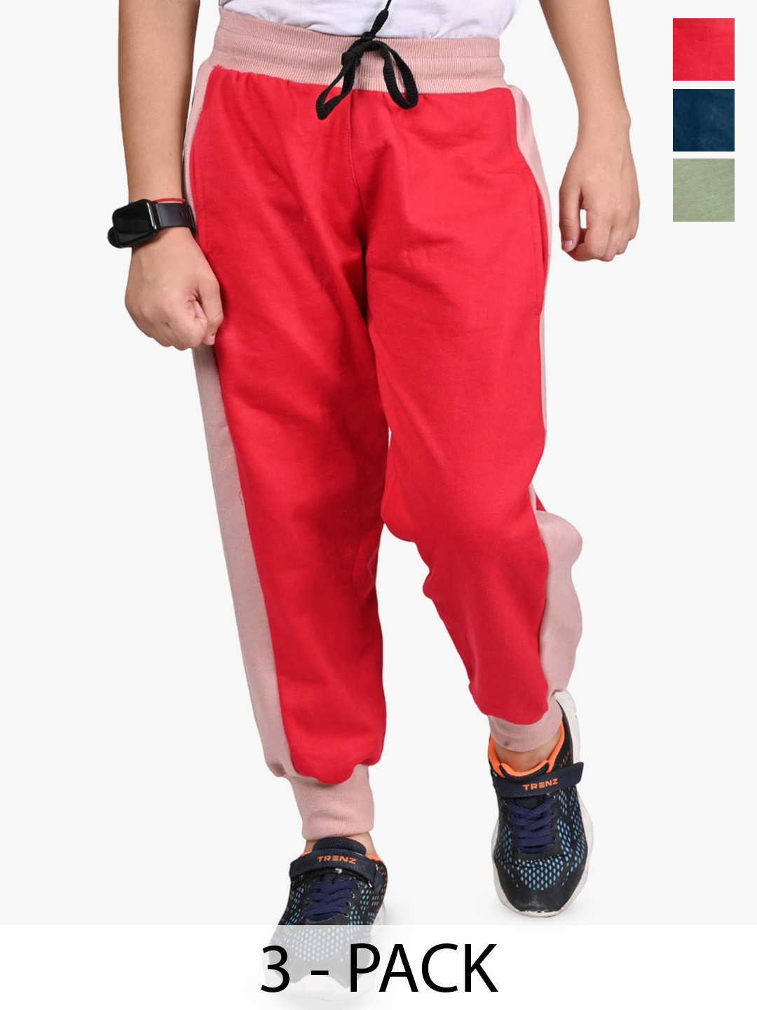 

BAESD Pack Of 3 Boys Colourblocked Regular Fit Joggers, Navy blue