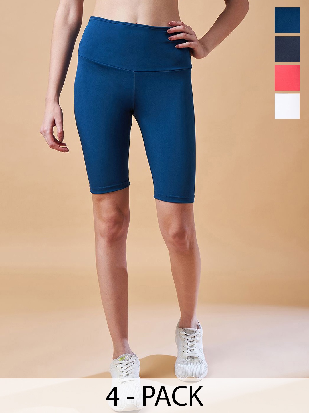 

COLOR CAPITAL Women Pack of 4 Above Knee Length Gym Tights, Navy blue