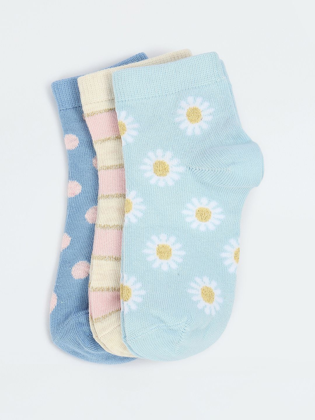 

max Girls Pack Of 3 Patterned Ankle-Length Socks, Blue