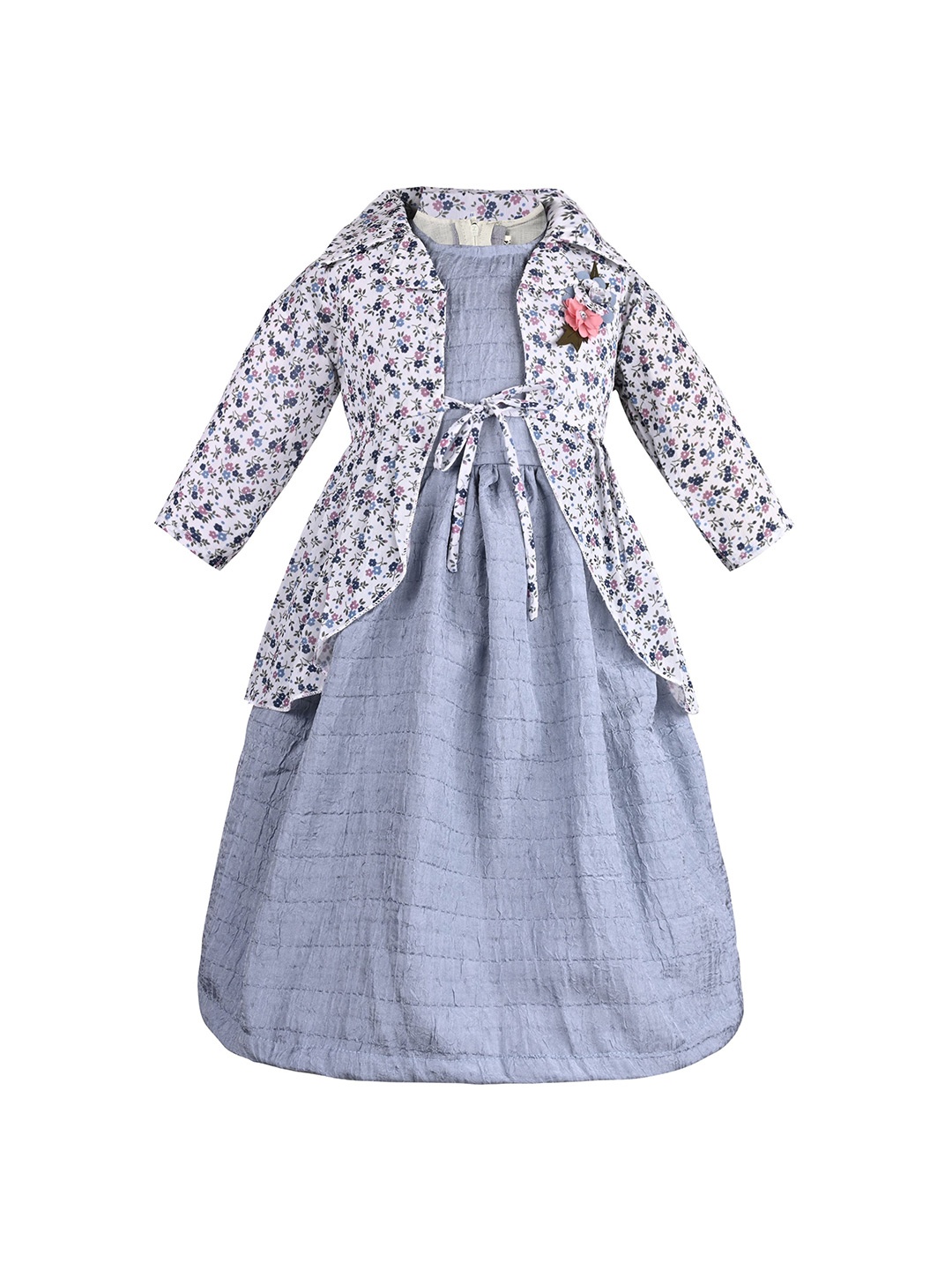 

Wish Karo Girls Floral Printed Satin Fit & Flare Dress, Grey