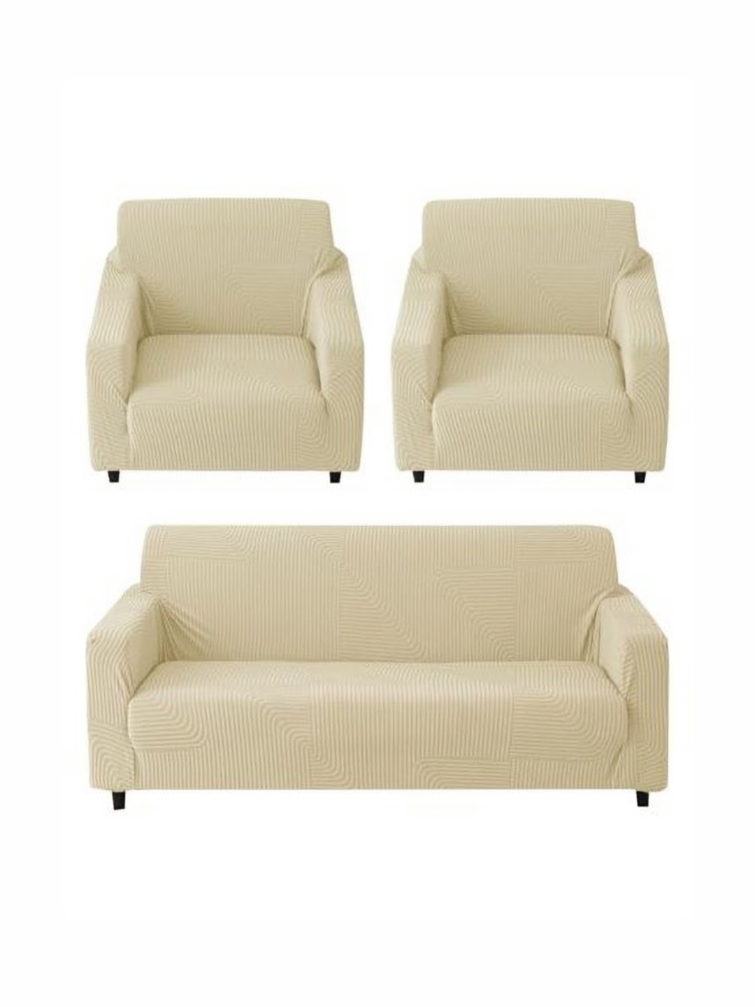 

HOUSE OF QUIRK Cream-Coloured 3 Piece Self Design Jacquard Soft Touching Sofa Cover