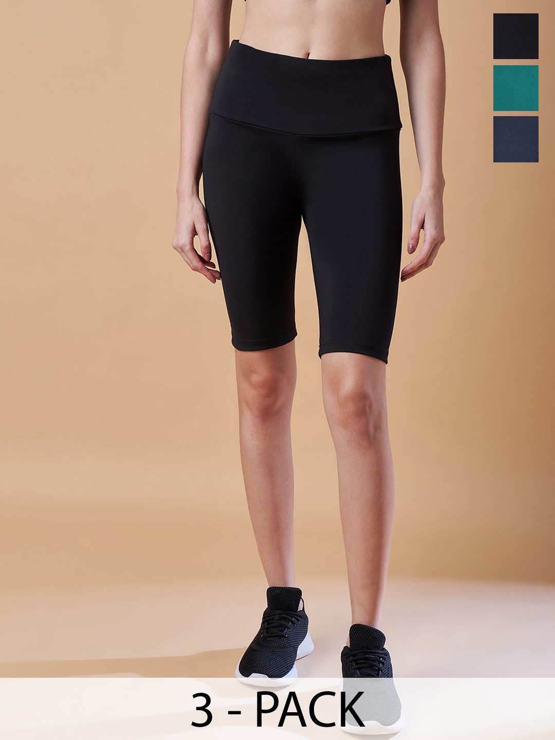 

COLOR CAPITAL Pack Of 3 Women Antimicrobial Above Knee Cycling Tights, Black