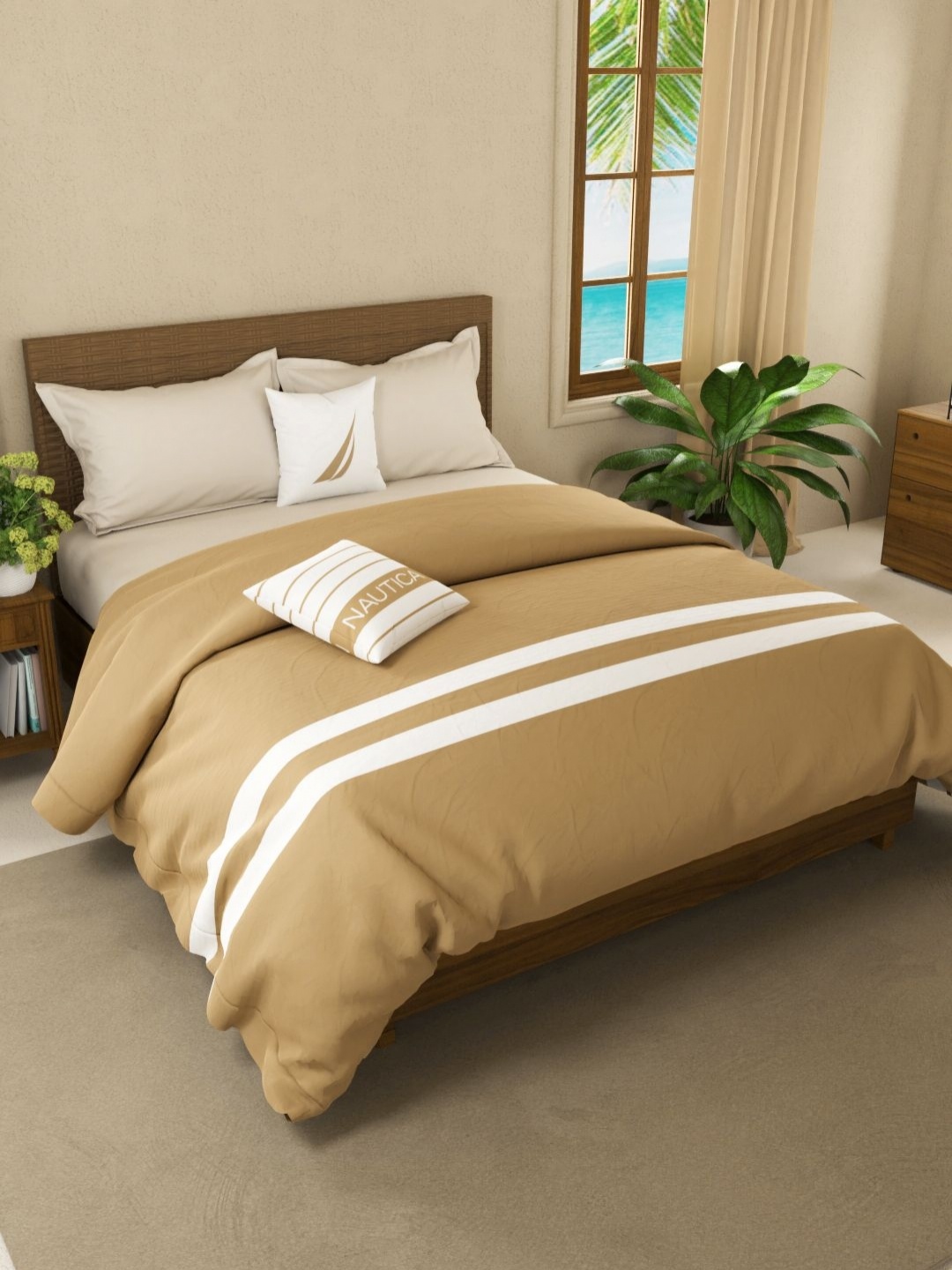 

Nautica Taupe & White Striped AC Room Double Bed Comforter