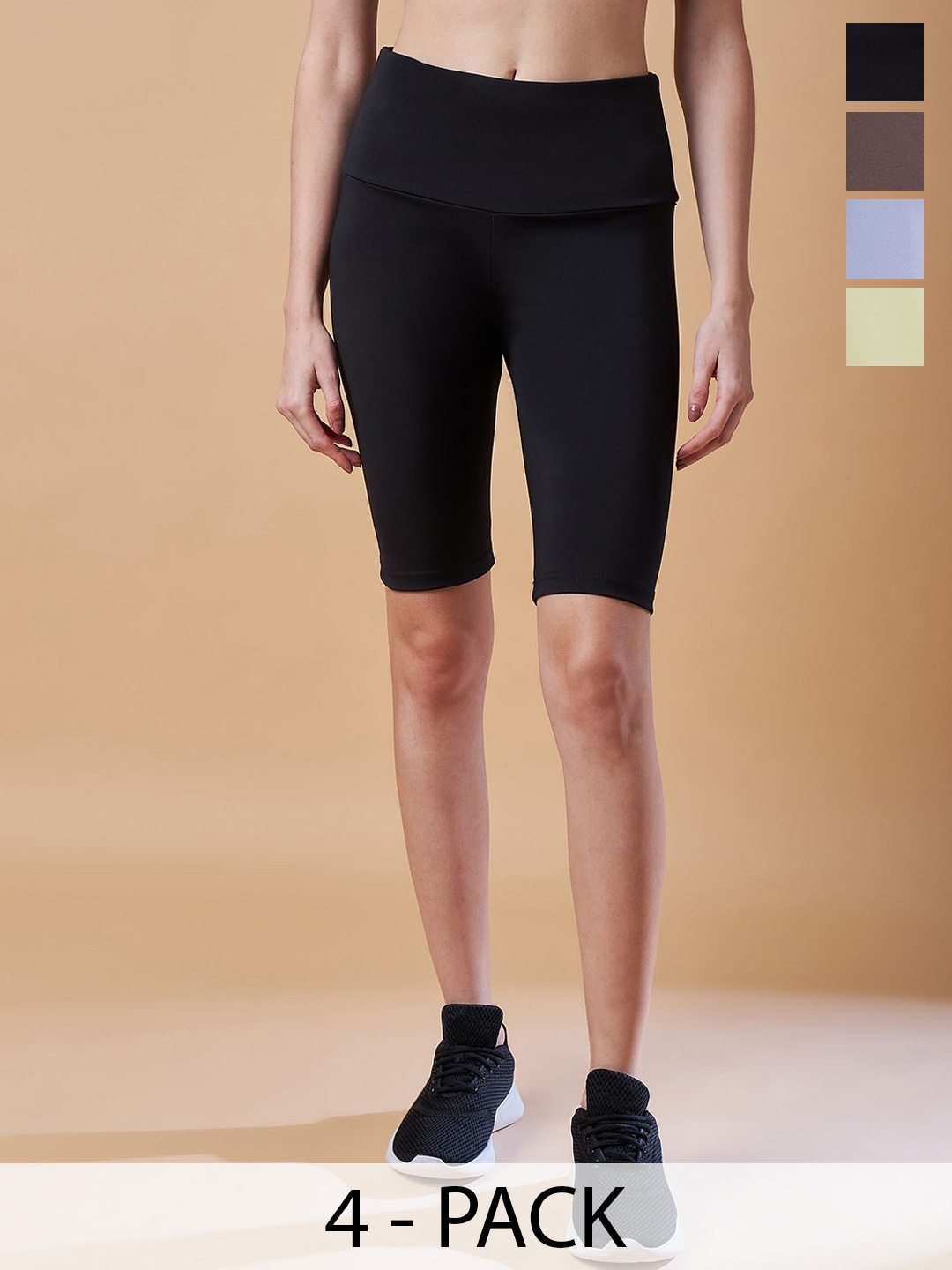 

COLOR CAPITAL Women Pack Of 4 High Rise Above Knee Cycling Tights, Black