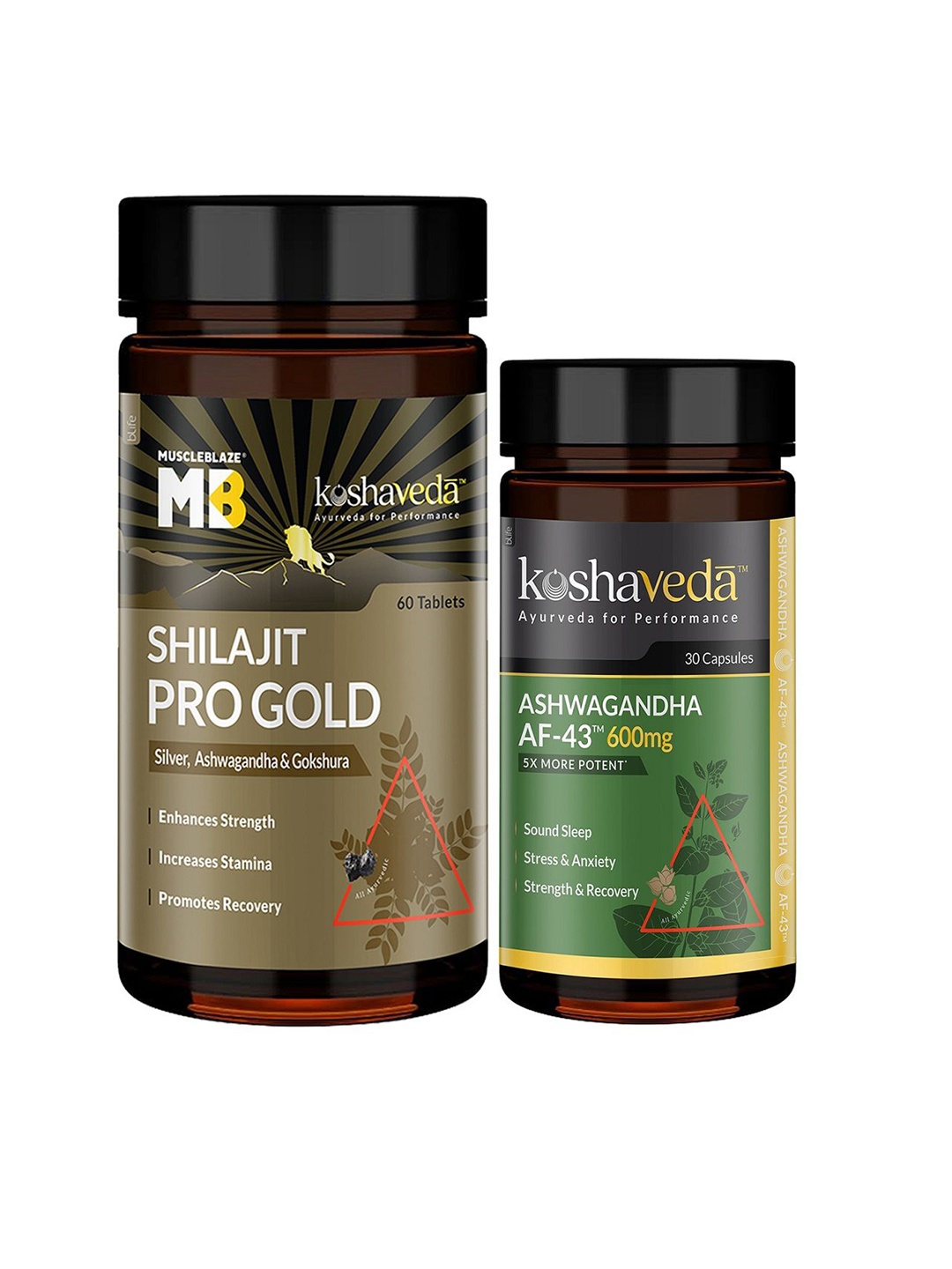 

Koshaveda Shilajit Pro Gold - 60 Tablets & Ashwangandha AF-43 600mg - 30 Capsules, White