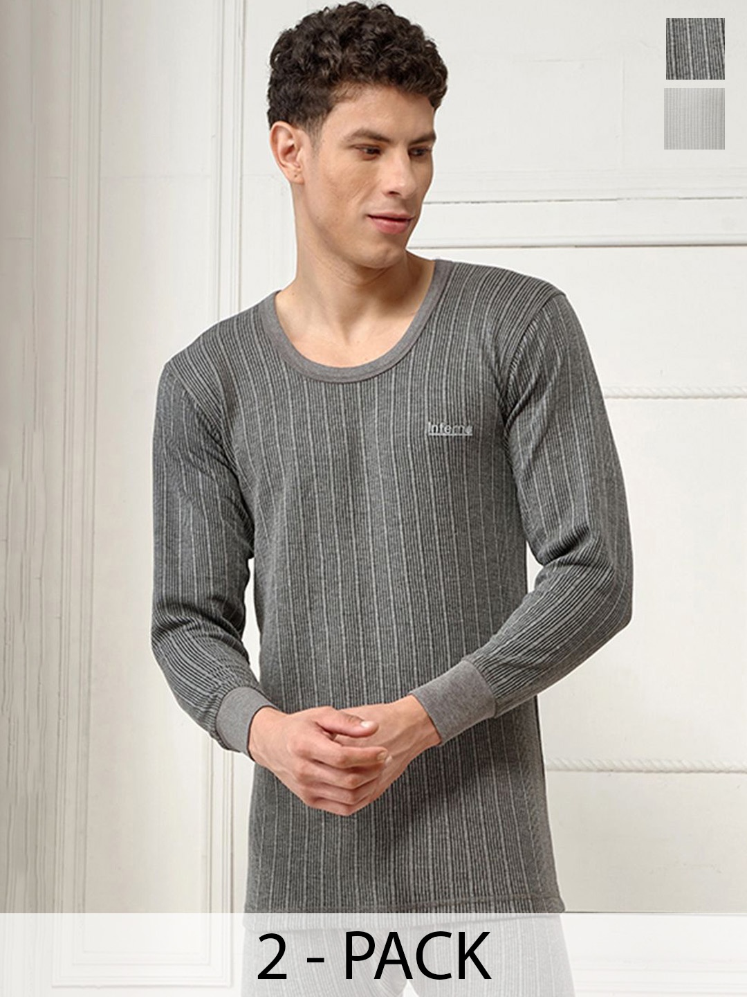 

INFERNO Pack of 2 Men Round Neck Full Sleeve Thermal Vest, Charcoal