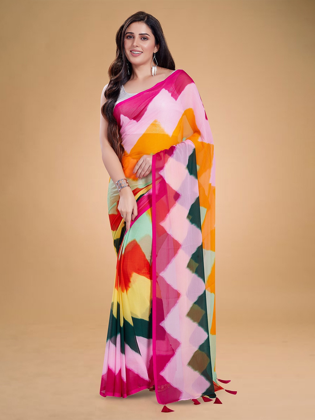 

Rani Saahiba Leheriya Printed Leheriya Saree, Pink