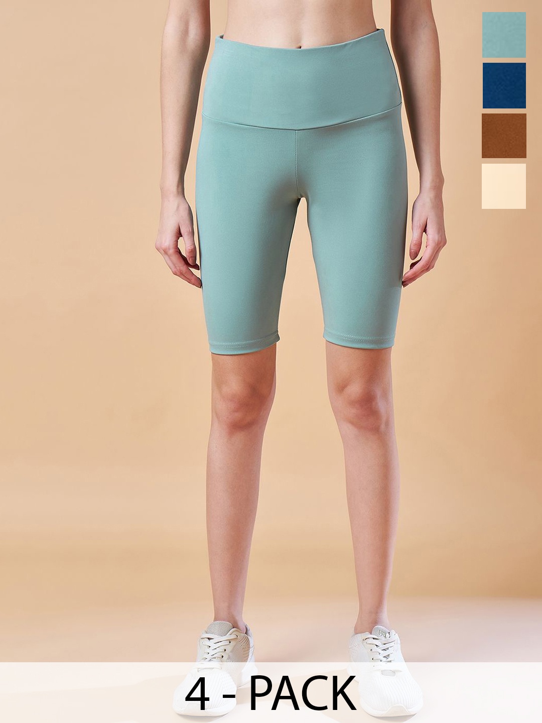 

COLOR CAPITAL Pack Of 4 High-Waisted Short Gym Tights, Navy blue