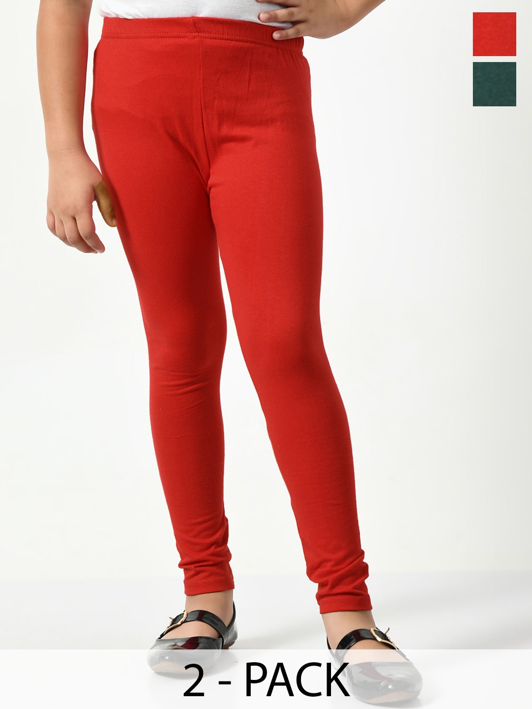 

KAYU Girls Pack Of 2 Ankle Length Leggings, Red