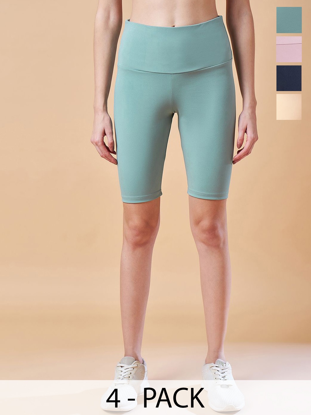 

COLOR CAPITAL Women Pack Of 4 Above Knee-Length Cycling Tights, Green