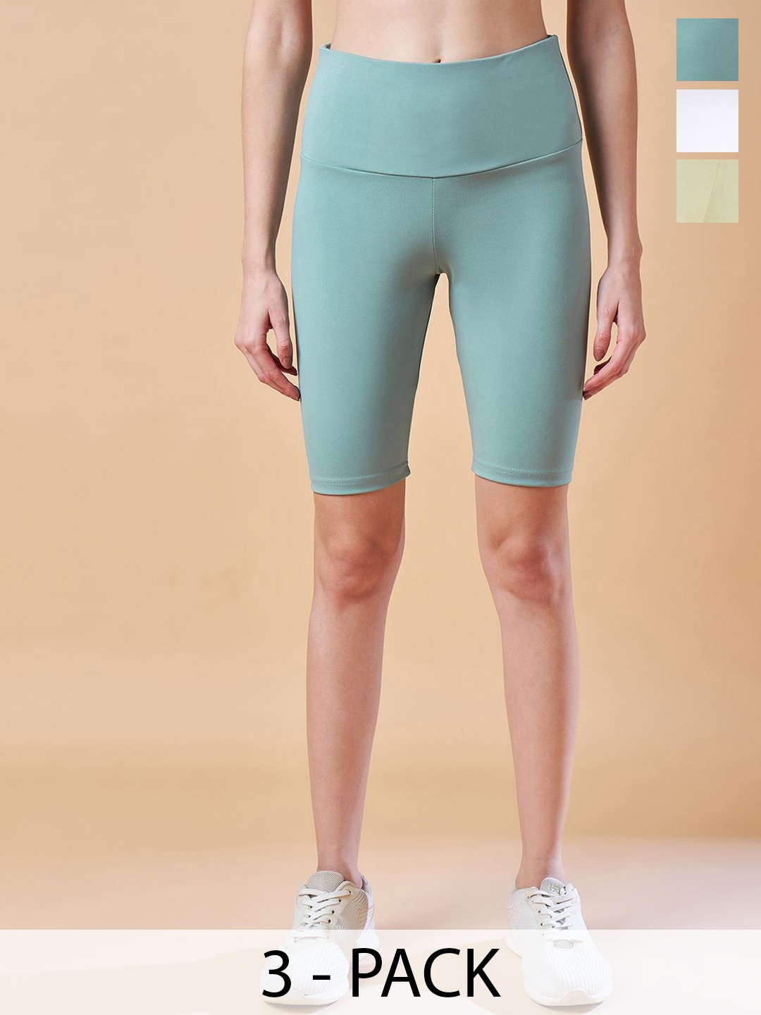 

COLOR CAPITAL Pack Of 3 High Rise Above Knee Gym Tights, Sea green