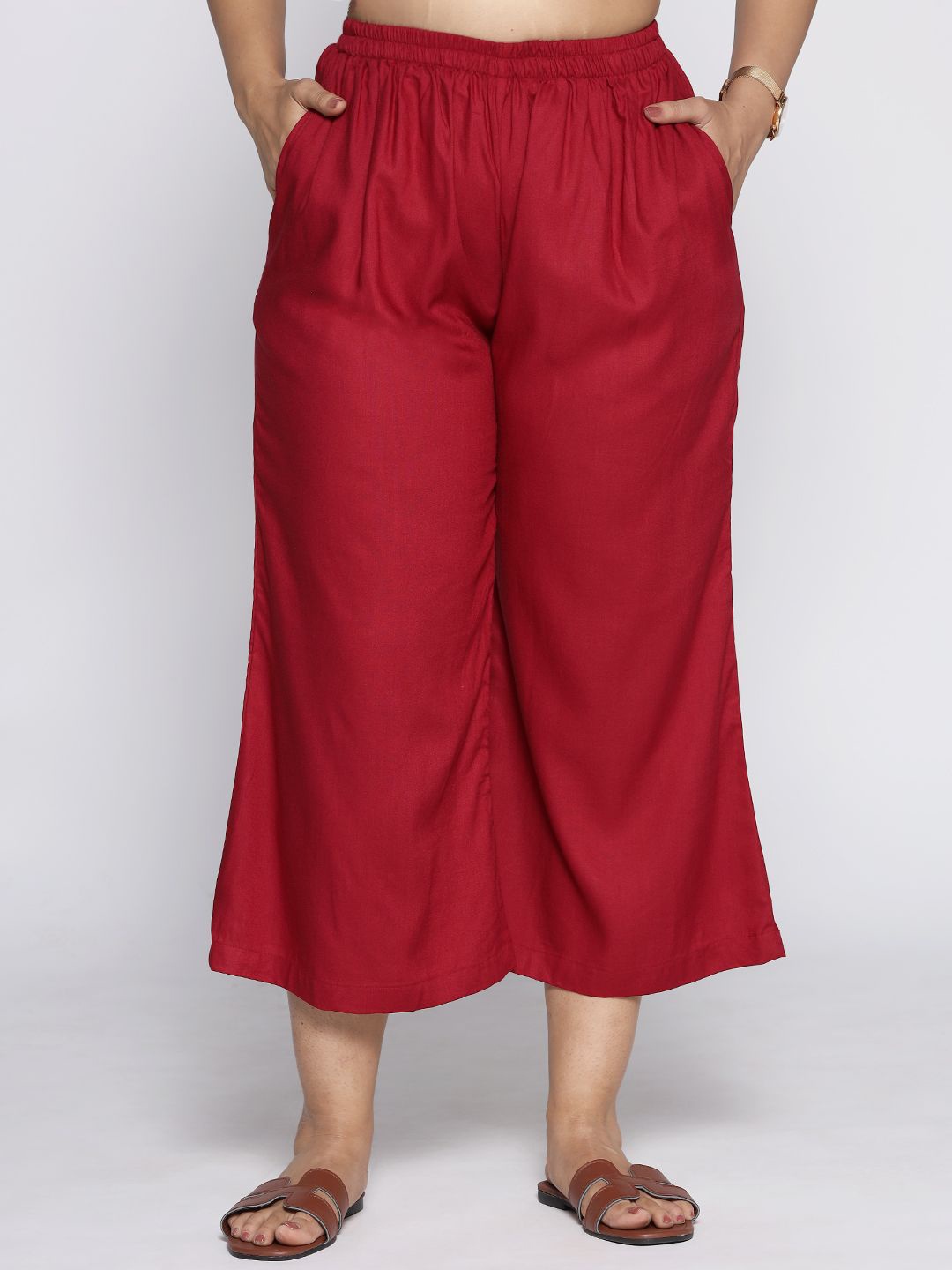 

LetsDressUp Women Mid-Rise Culottes Trouser, Maroon