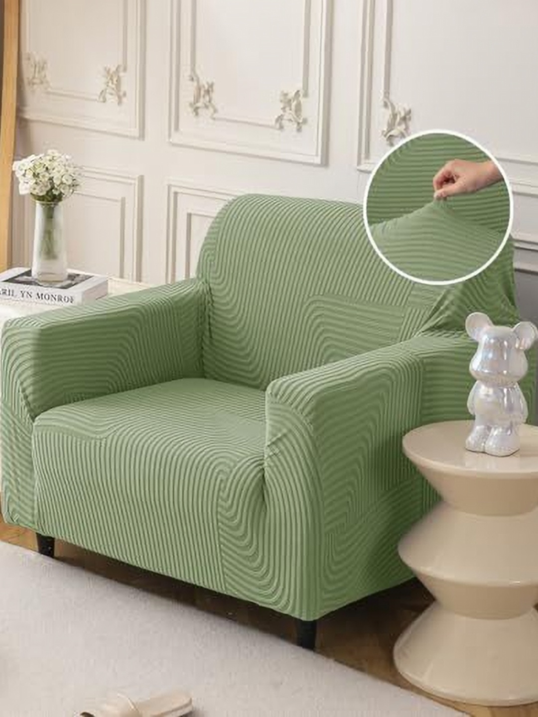 

HOUSE OF QUIRK Green Jacquard Soft Touching 1 Seater Sofa Cover